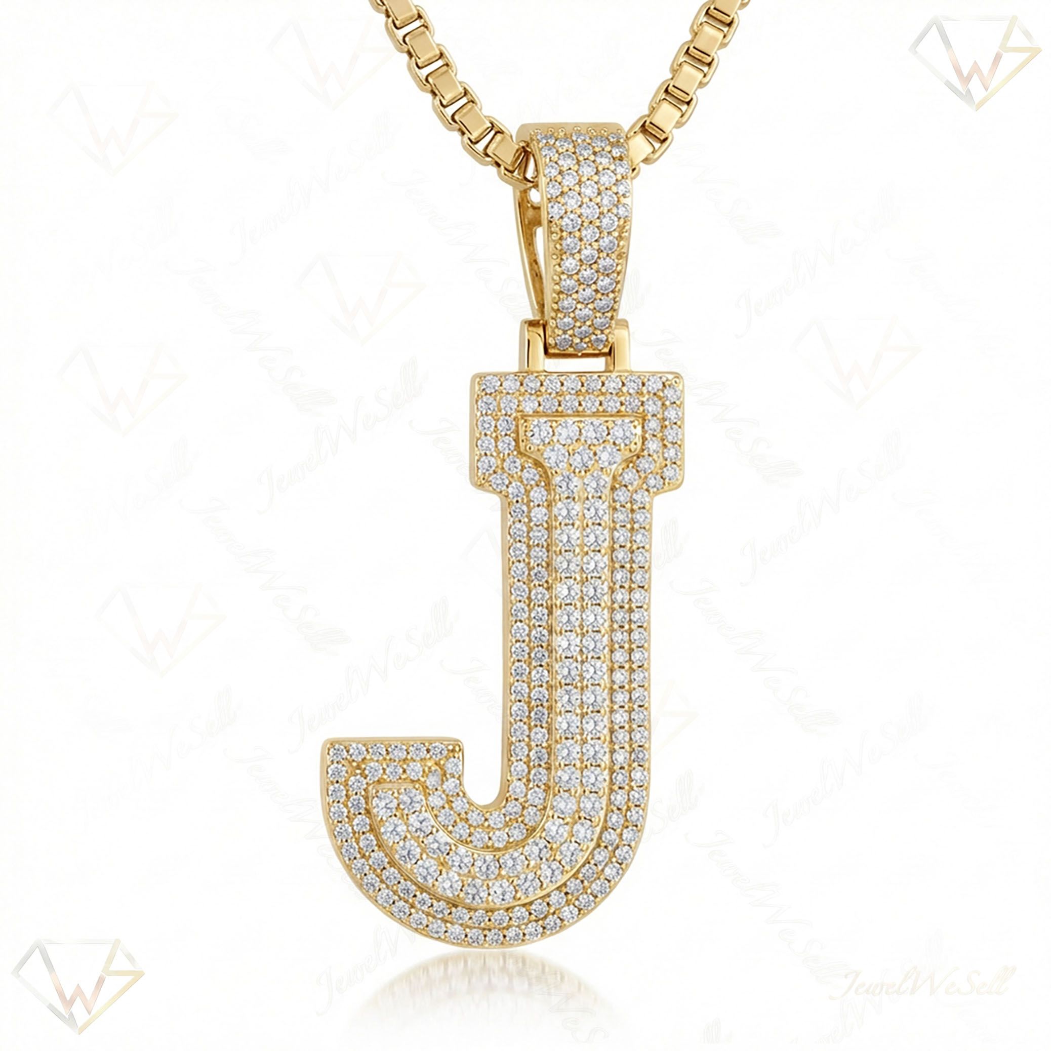 2.55 Ct EF VS Lab Grown Diamond J Double Row 3D Initial Pendant in 14k Yellow Gold 702130
