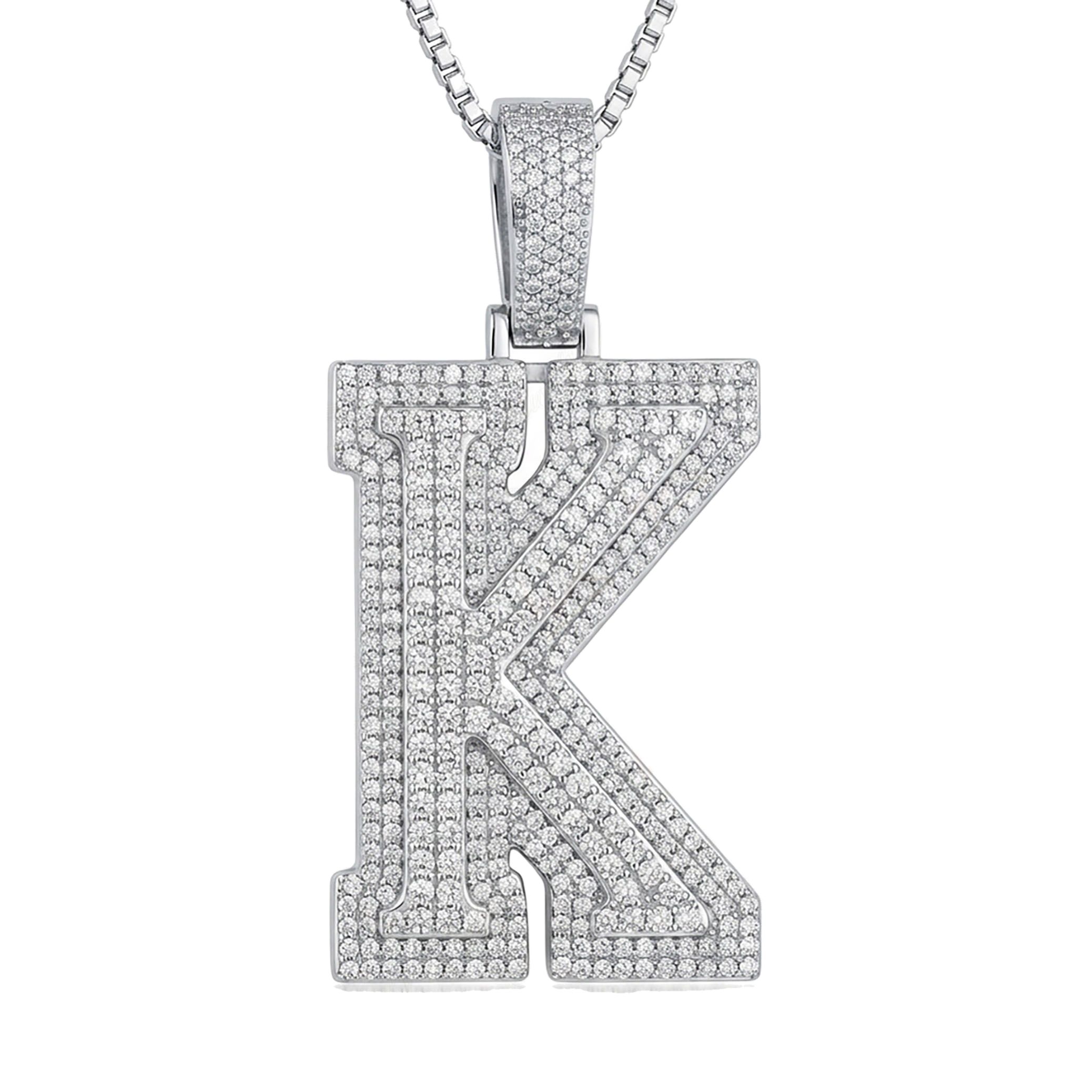 3.90 Ct EF VS Lab Grown Diamond K Double Row 3D Initial Pendant in 14k White Gold 702131