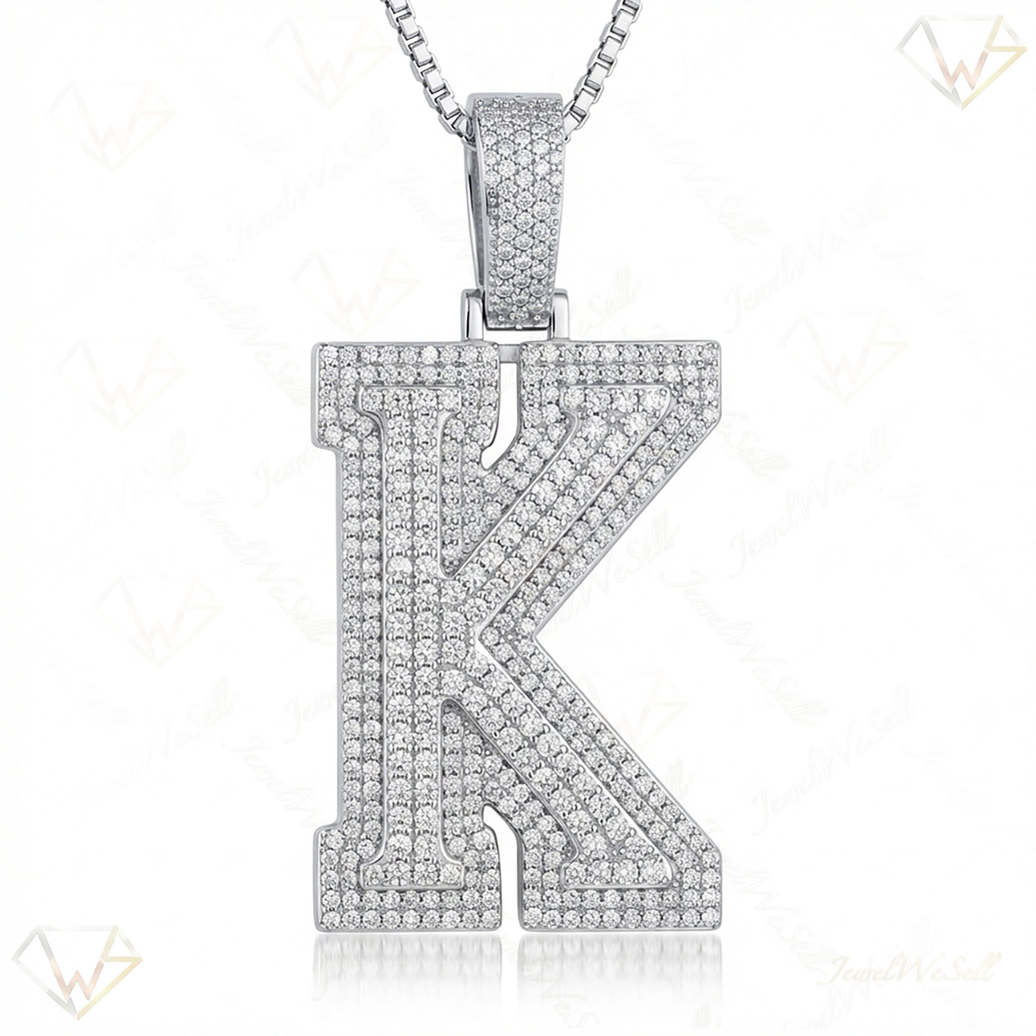 3.90 Ct EF VS Lab Grown Diamond K Double Row 3D Initial Pendant in 10k White Gold 702131