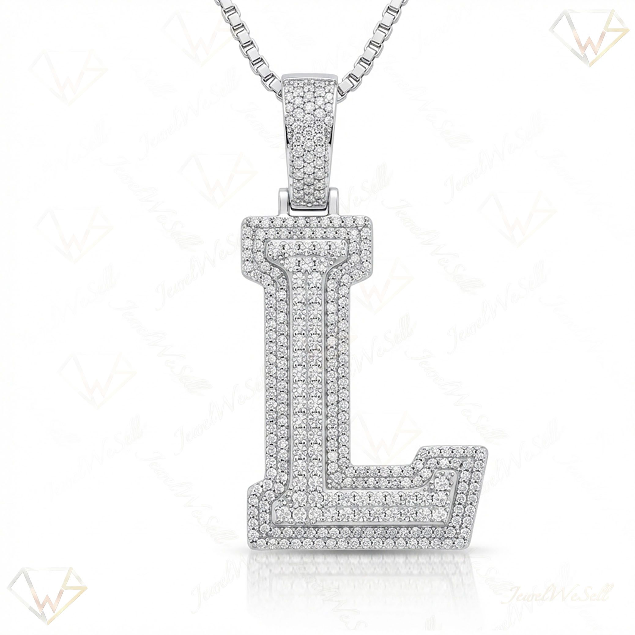 2.85 Ct EF VS Lab Grown Diamond L Double Row 3D Initial Pendant in 10k White Gold 702132