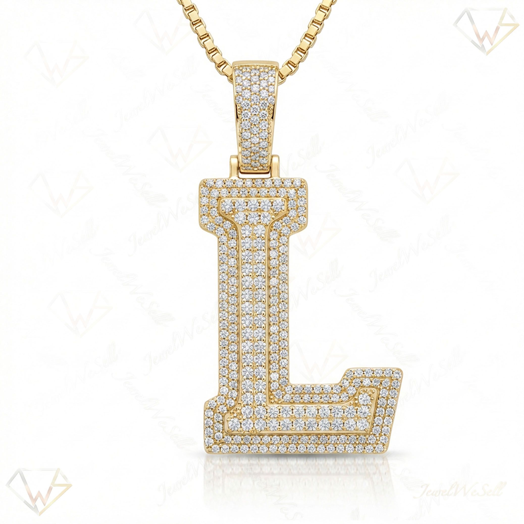 2.85 Ct EF VS Lab Grown Diamond L Double Row 3D Initial Pendant in 10k Yellow Gold 702132