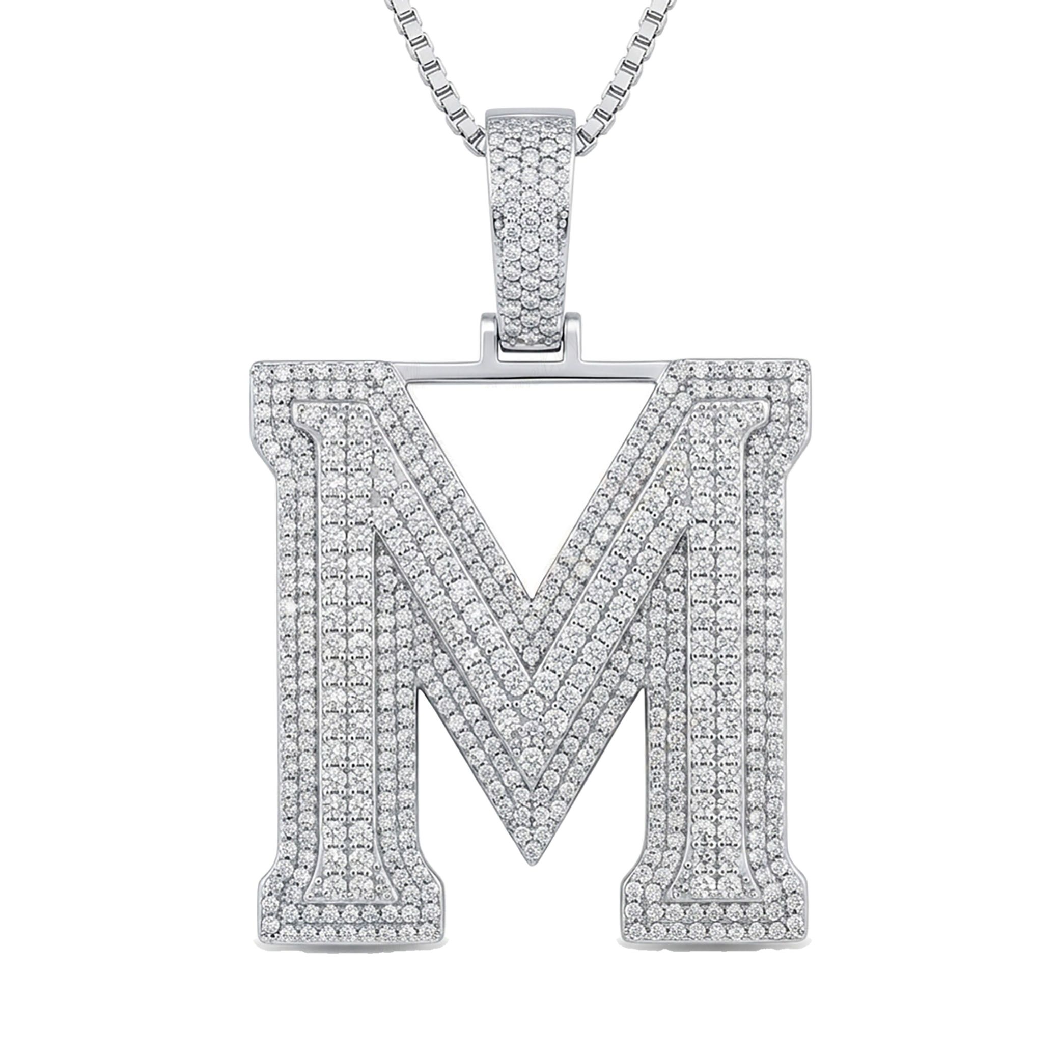 5.35 Ct EF VS Moissanite M Double Row 3D Initial Pendant in 925 Sterling Silver 702133