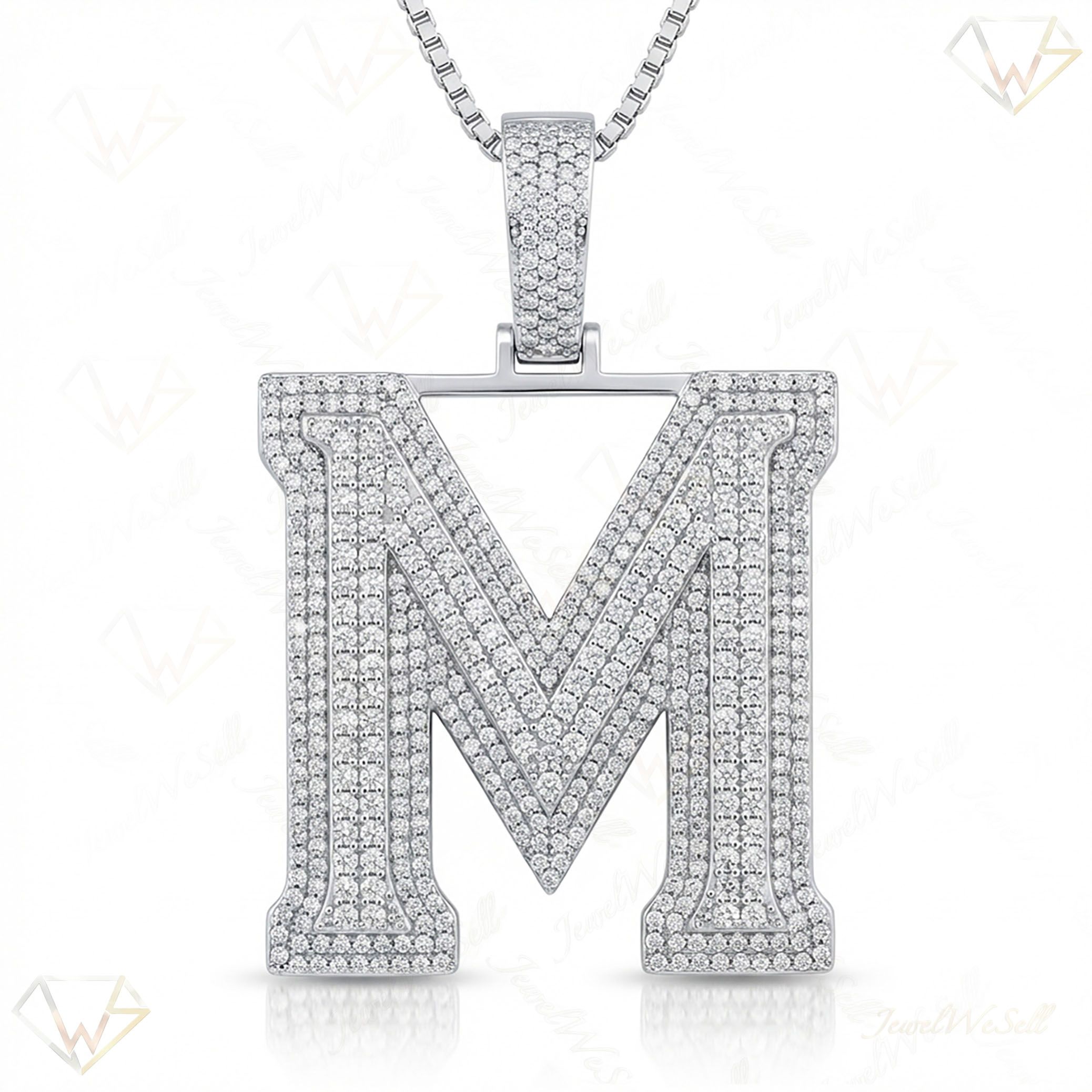 5.35 Ct EF VS Lab Grown Diamond M Double Row 3D Initial Pendant in 14k White Gold 702133