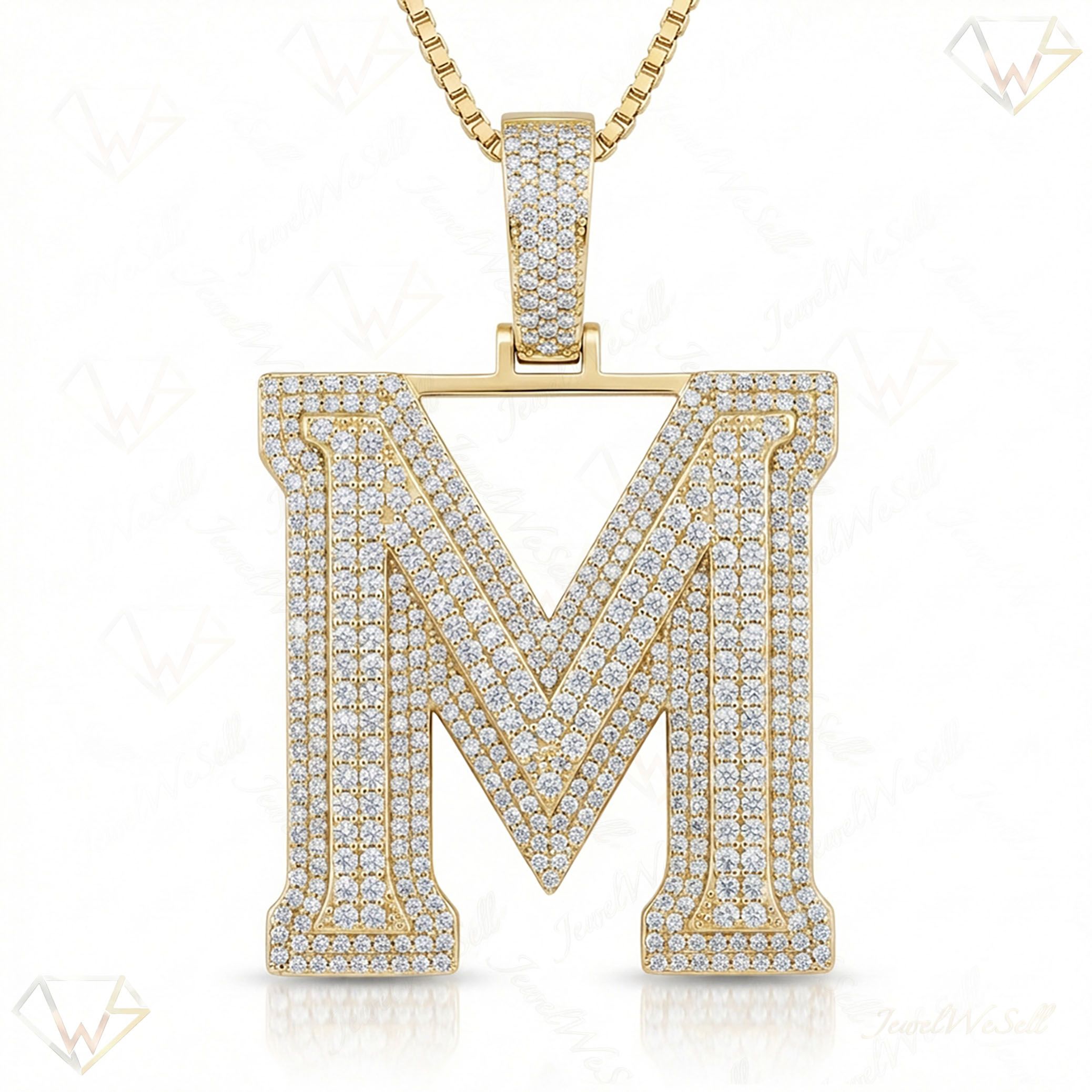 5.35 Ct EF VS Lab Grown Diamond M Double Row 3D Initial Pendant in 10k Yellow Gold 702133