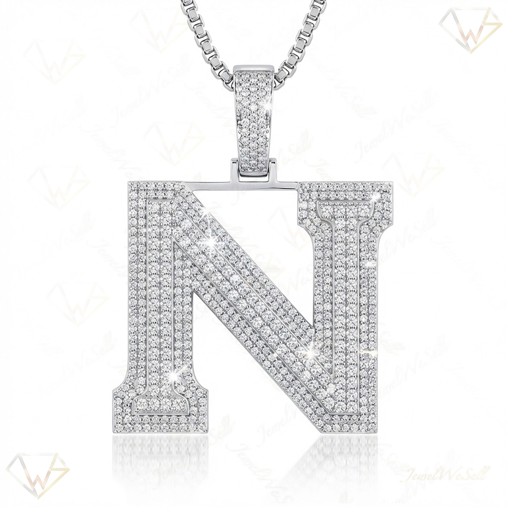 5.00 Ct EF VS Lab Grown Diamond N Double Row 3D Initial Pendant in 10k White Gold 702134