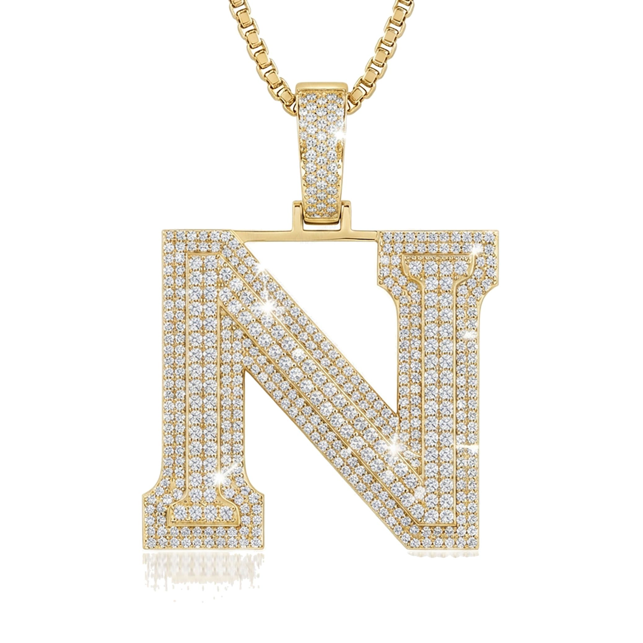 5.00 Ct EF VS Lab Grown Diamond N Double Row 3D Initial Pendant in 14k Yellow Gold 702134