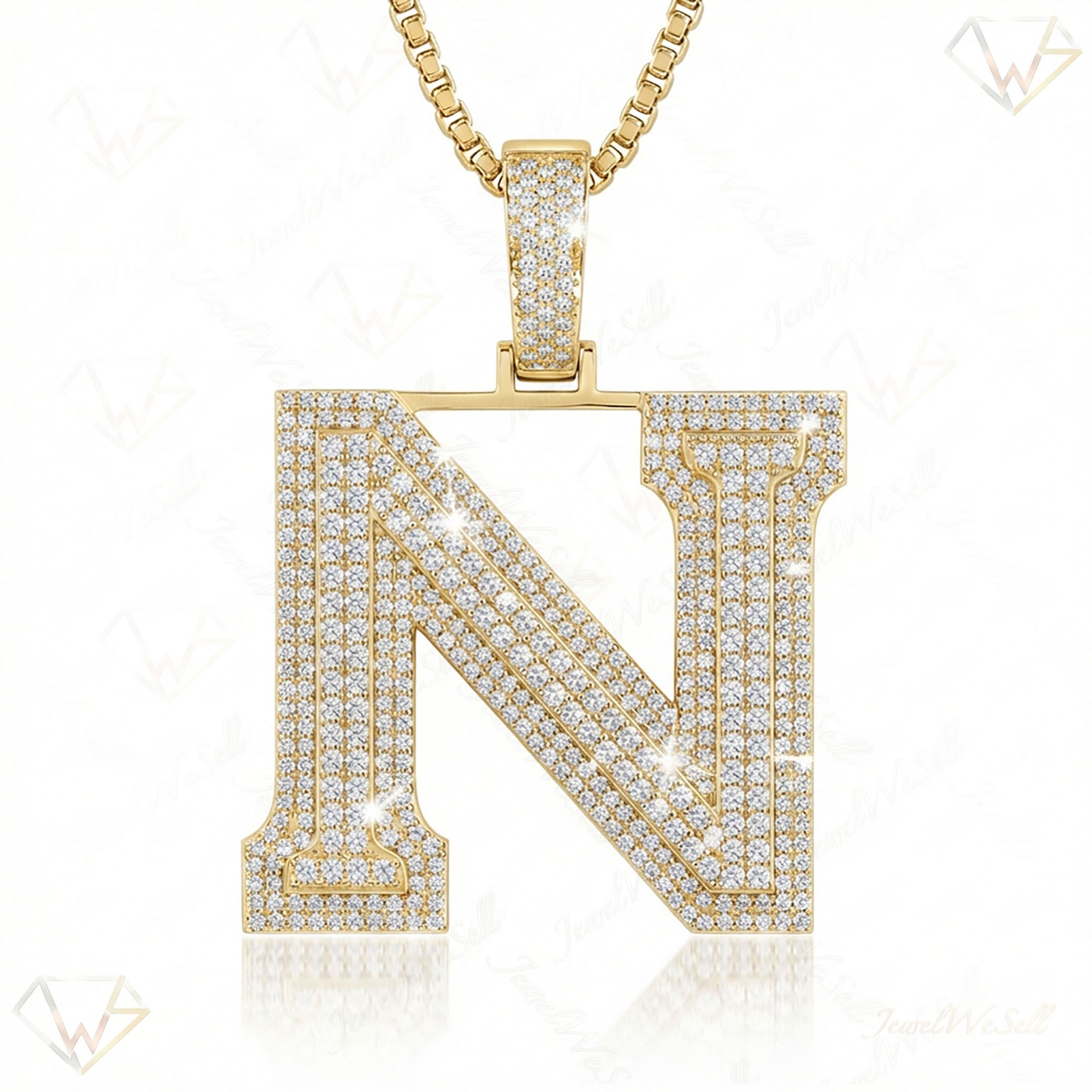 5.00 Ct EF VS Lab Grown Diamond N Double Row 3D Initial Pendant in 10k Yellow Gold 702134