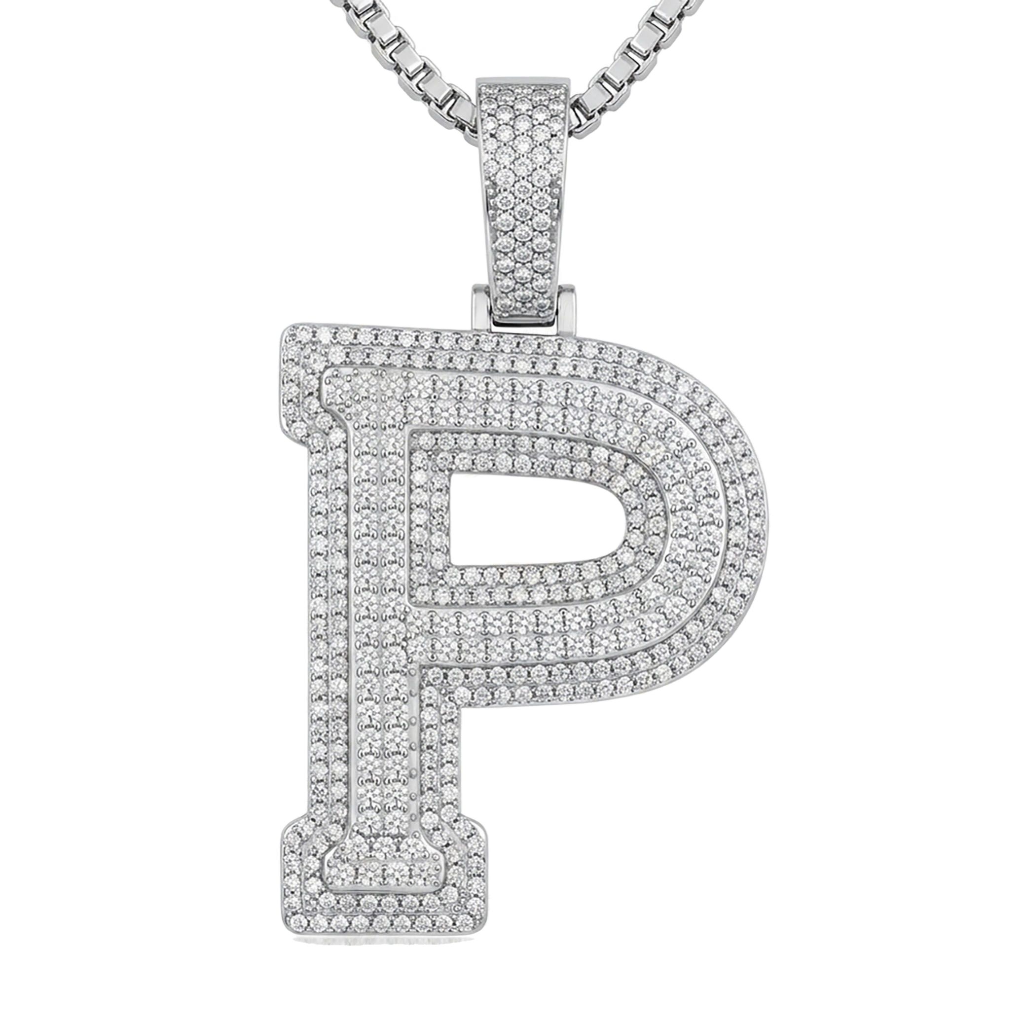 4.05 Ct EF VS Lab Grown Diamond P Double Row 3D Initial Pendant in 10k White Gold 702136