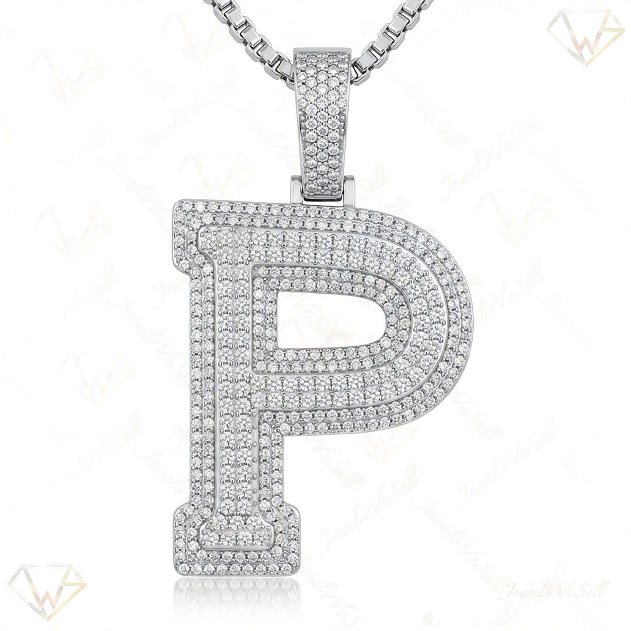 4.05 Ct EF VS Moissanite P Double Row 3D Initial Pendant in 925 Sterling Silver 702136