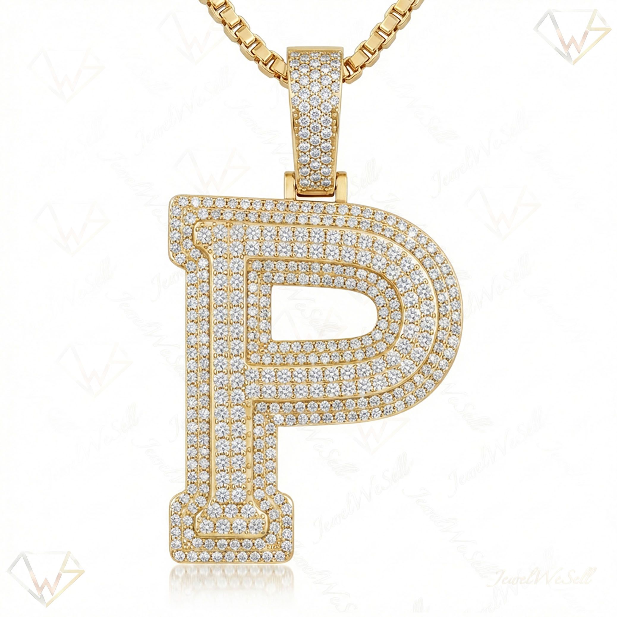 4.05 Ct EF VS Lab Grown Diamond P Double Row 3D Initial Pendant in 10k Yellow Gold 702136