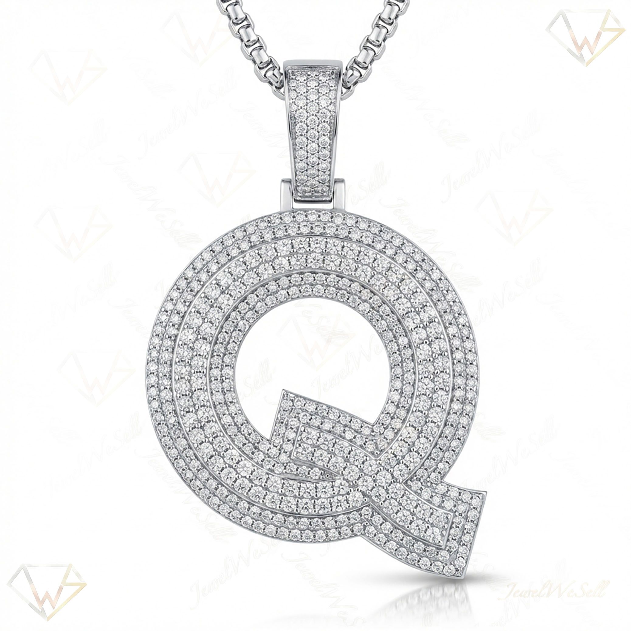 4.50 Ct EF VS Lab Grown Diamond Q Double Row 3D Initial Pendant in 10k White Gold 702137
