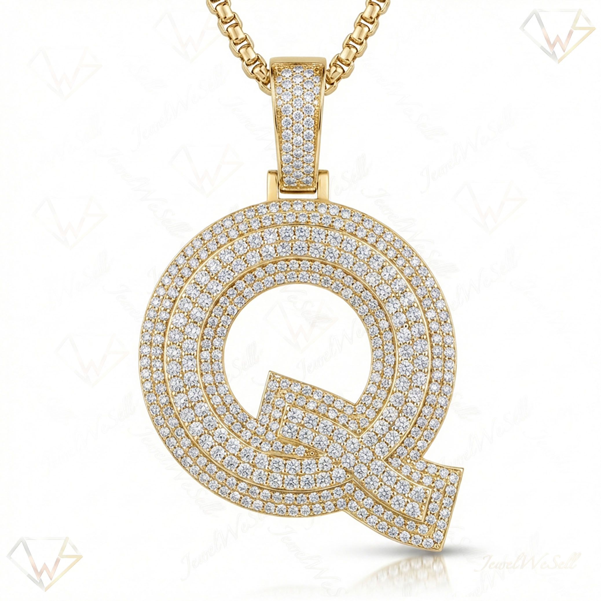 4.50 Ct EF VS Lab Grown Diamond Q Double Row 3D Initial Pendant in 10k Yellow Gold 702137