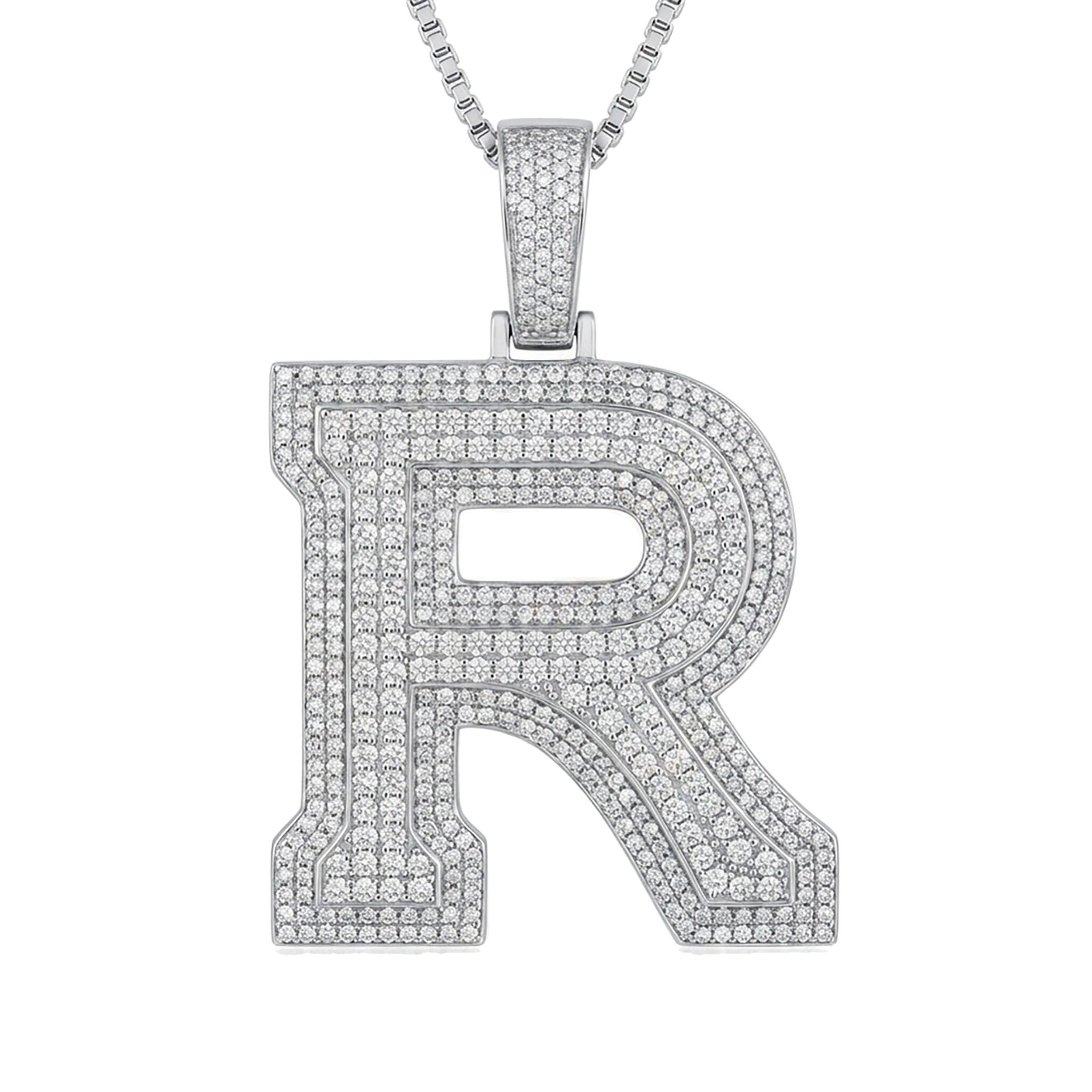 4.95 Ct EF VS Lab Grown Diamond R Double Row 3D Initial Pendant in 10k White Gold 702138