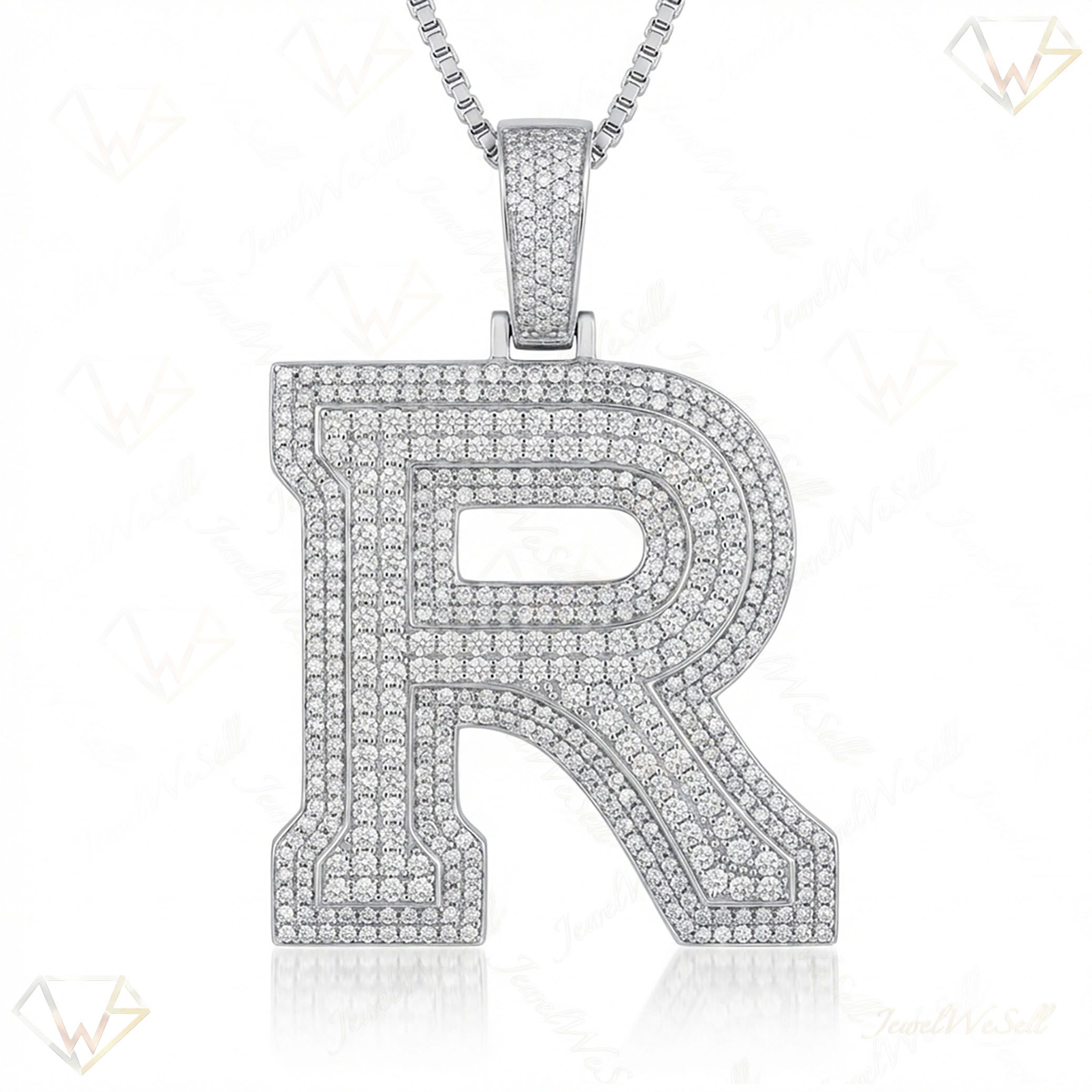 4.95 Ct EF VS Moissanite R Double Row 3D Initial Pendant in 925 Sterling Silver 702138