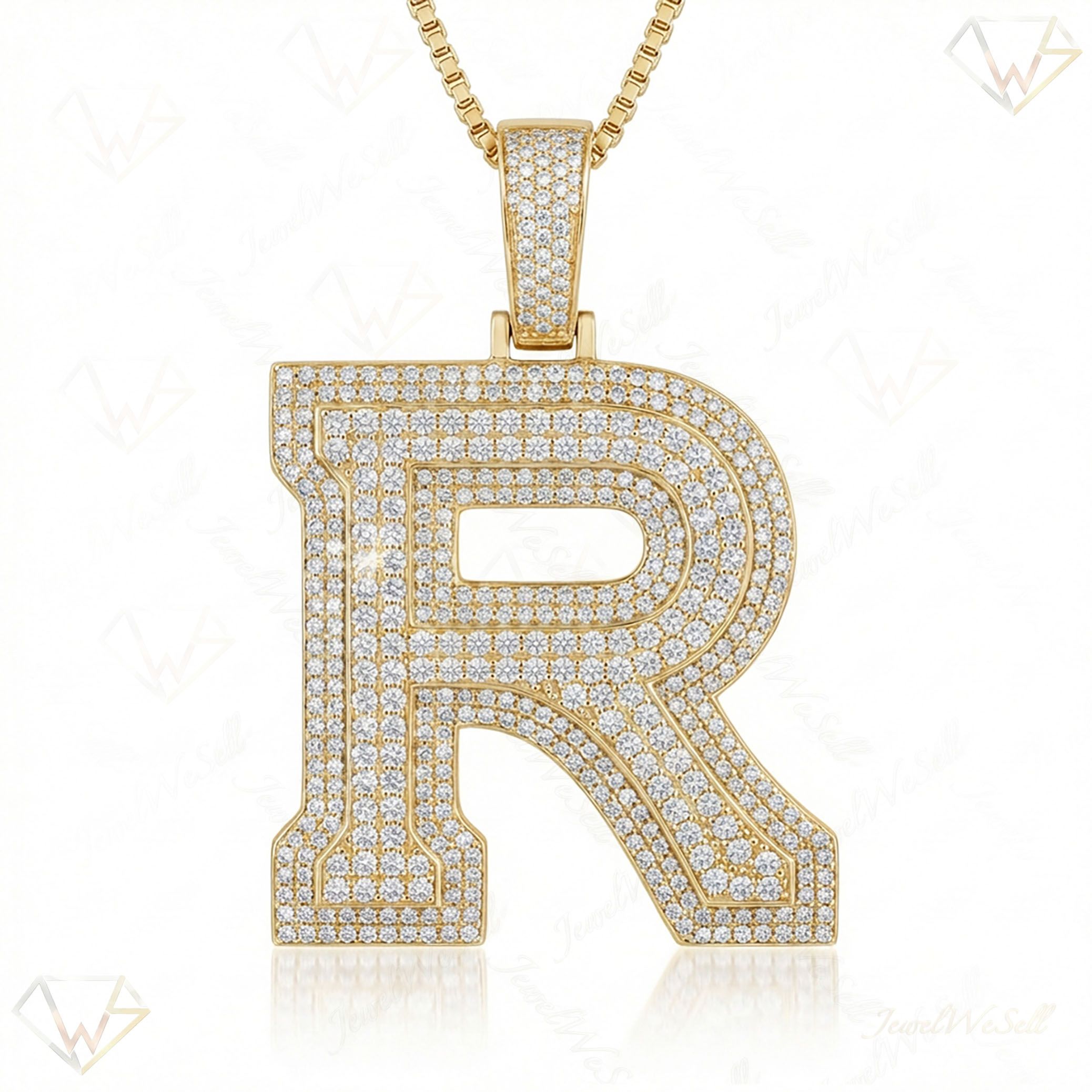 4.95 Ct EF VS Lab Grown Diamond R Double Row 3D Initial Pendant in 10k Yellow Gold 702138