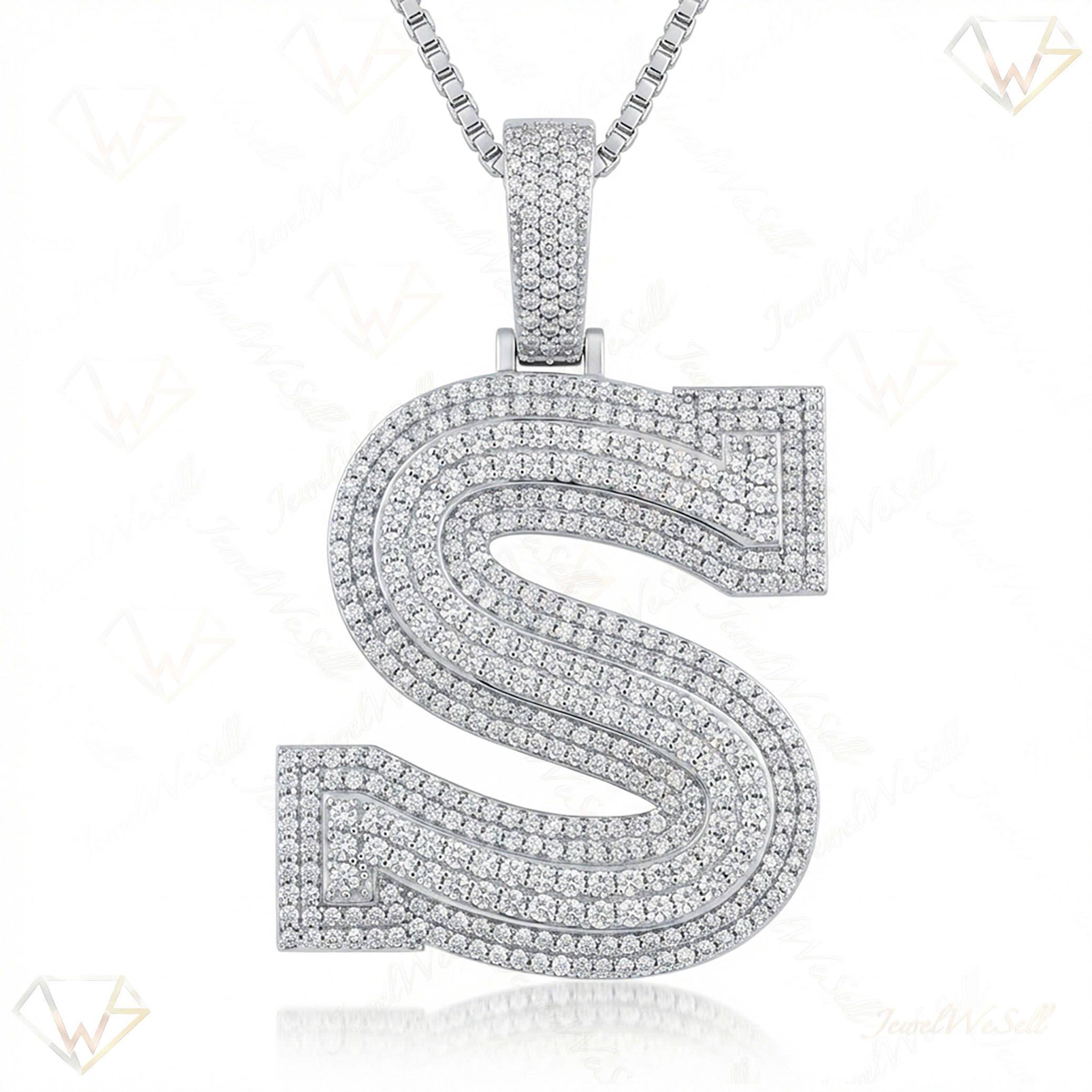 4.45 Ct EF VS Moissanite S Double Row 3D Initial Pendant in 925 Sterling Silver 702139