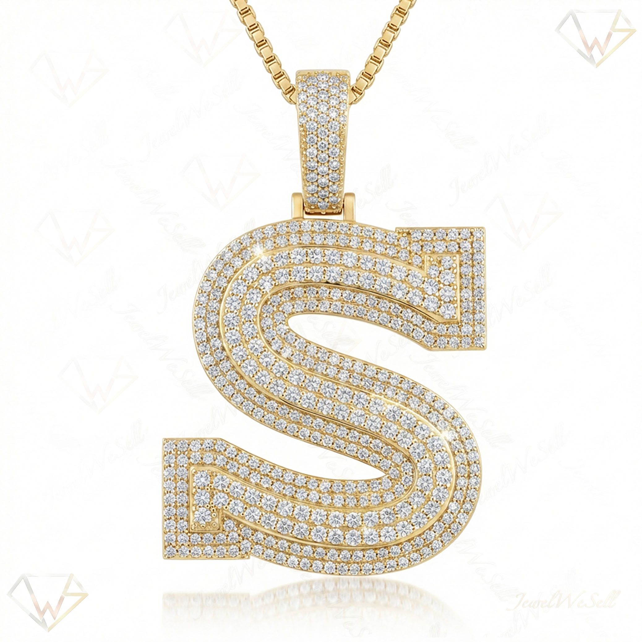 4.45 Ct EF VS Lab Grown Diamond S Double Row 3D Initial Pendant in 10k Yellow Gold 702139