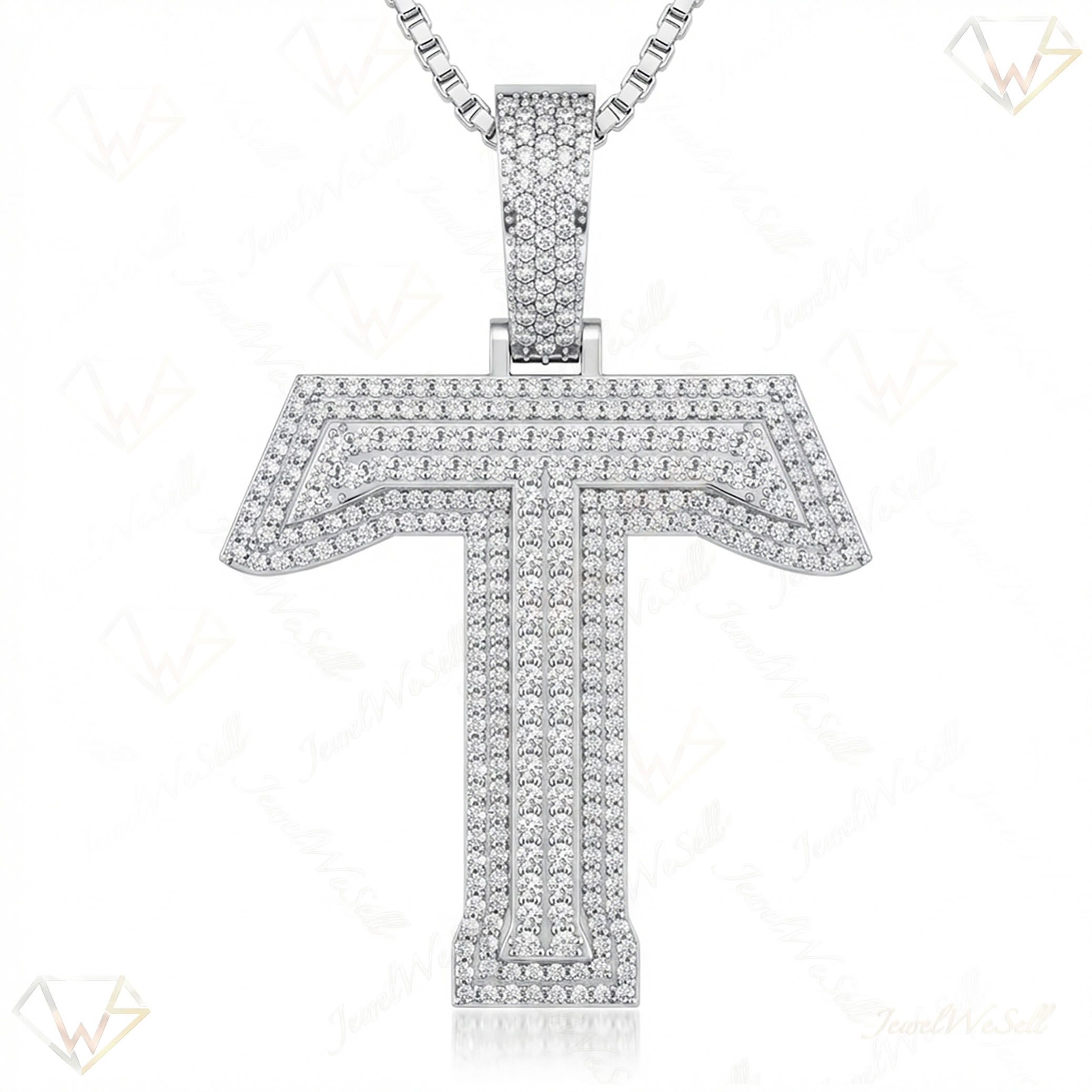 3.15 Ct EF VS Lab Grown Diamond T Double Row 3D Initial Pendant in 10k White Gold 702140
