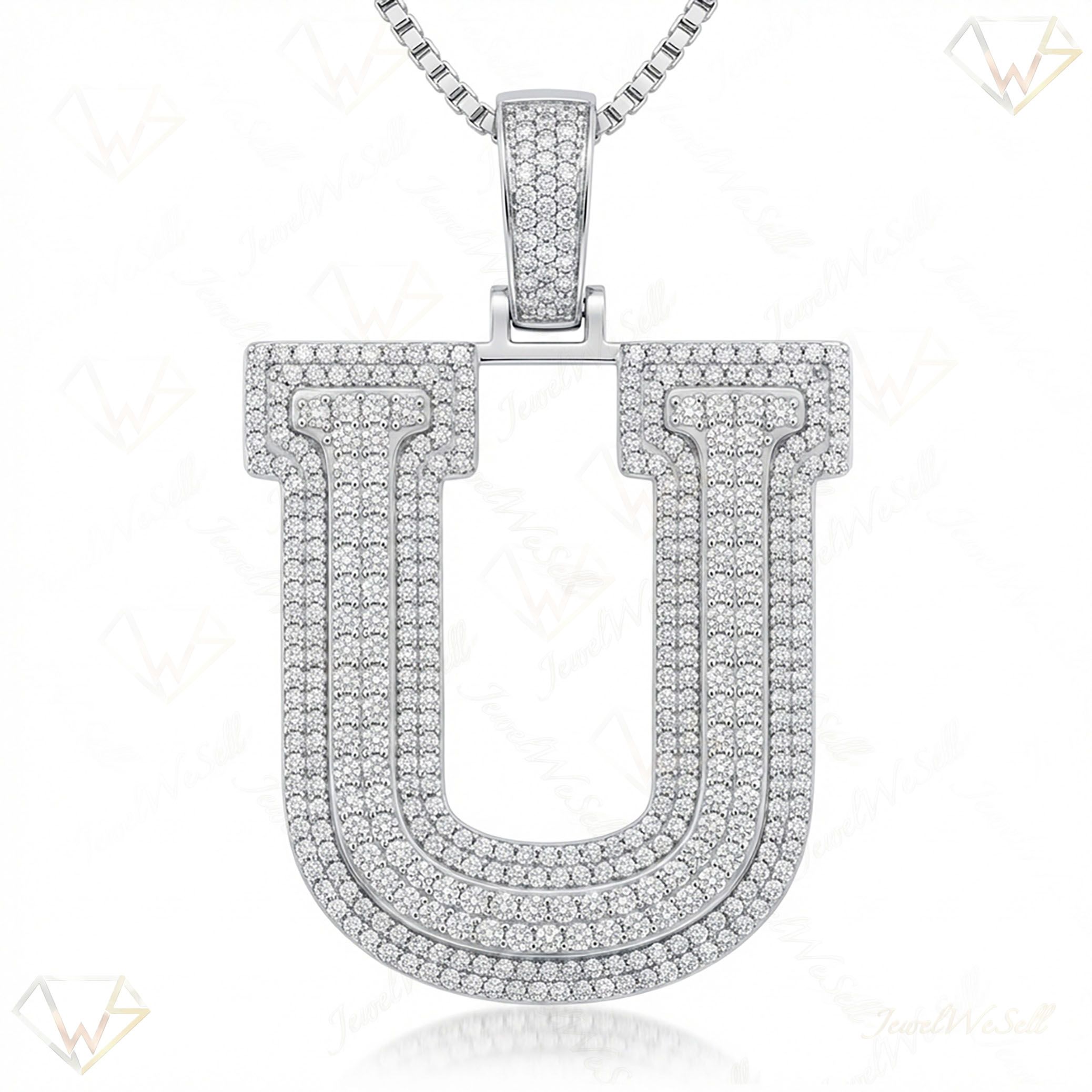 4.30 Ct EF VS Lab Grown Diamond U Double Row 3D Initial Pendant in 10k White Gold 702141