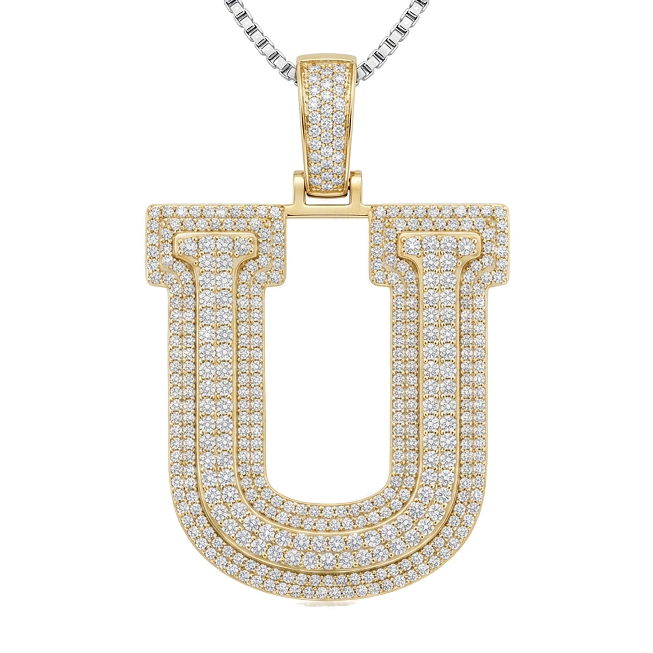 4.30 Ct EF VS Lab Grown Diamond U Double Row 3D Initial Pendant in 14k Yellow Gold 702141