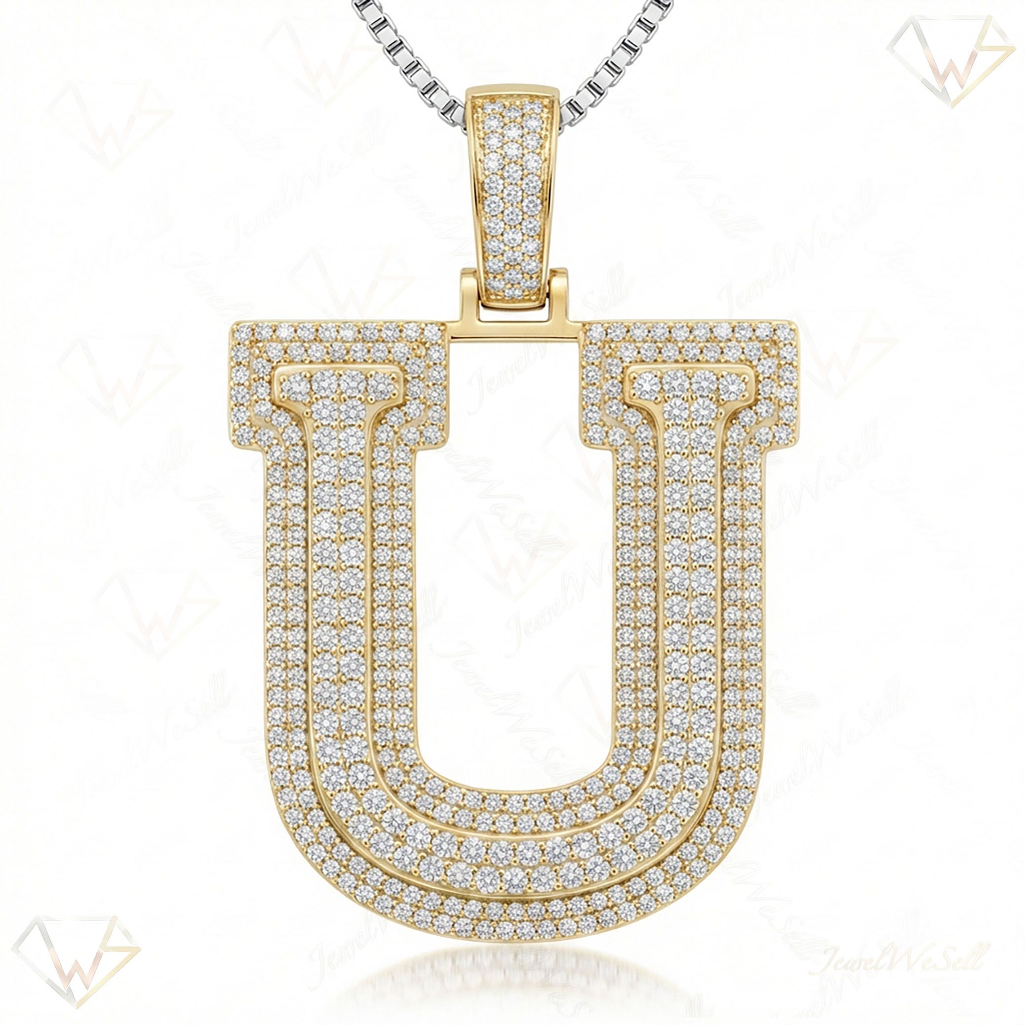 4.30 Ct EF VS Lab Grown Diamond U Double Row 3D Initial Pendant in 10k Yellow Gold 702141