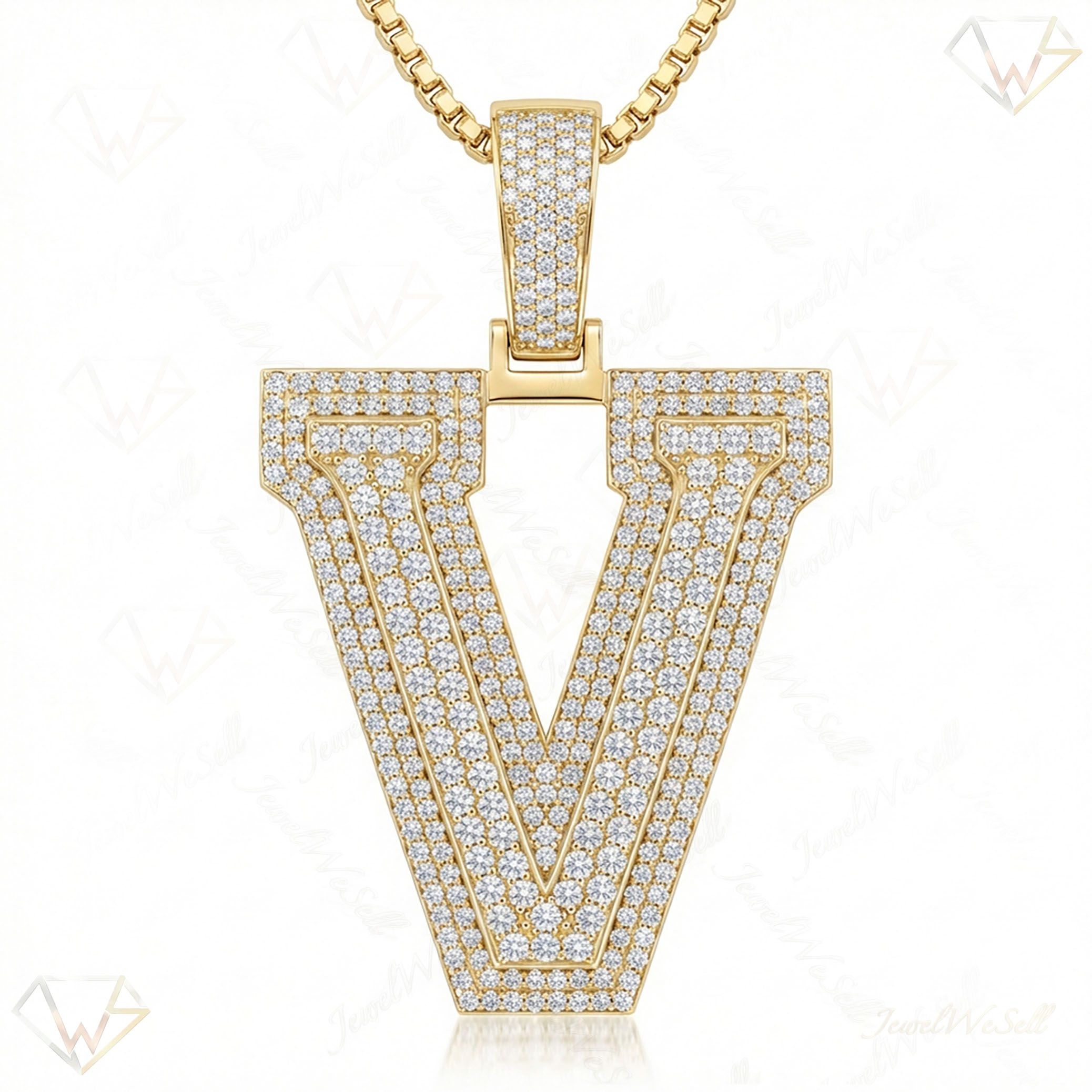 3.50 Ct EF VS Lab Grown Diamond V Double Row 3D Initial Pendant in 10k Yellow Gold 702142