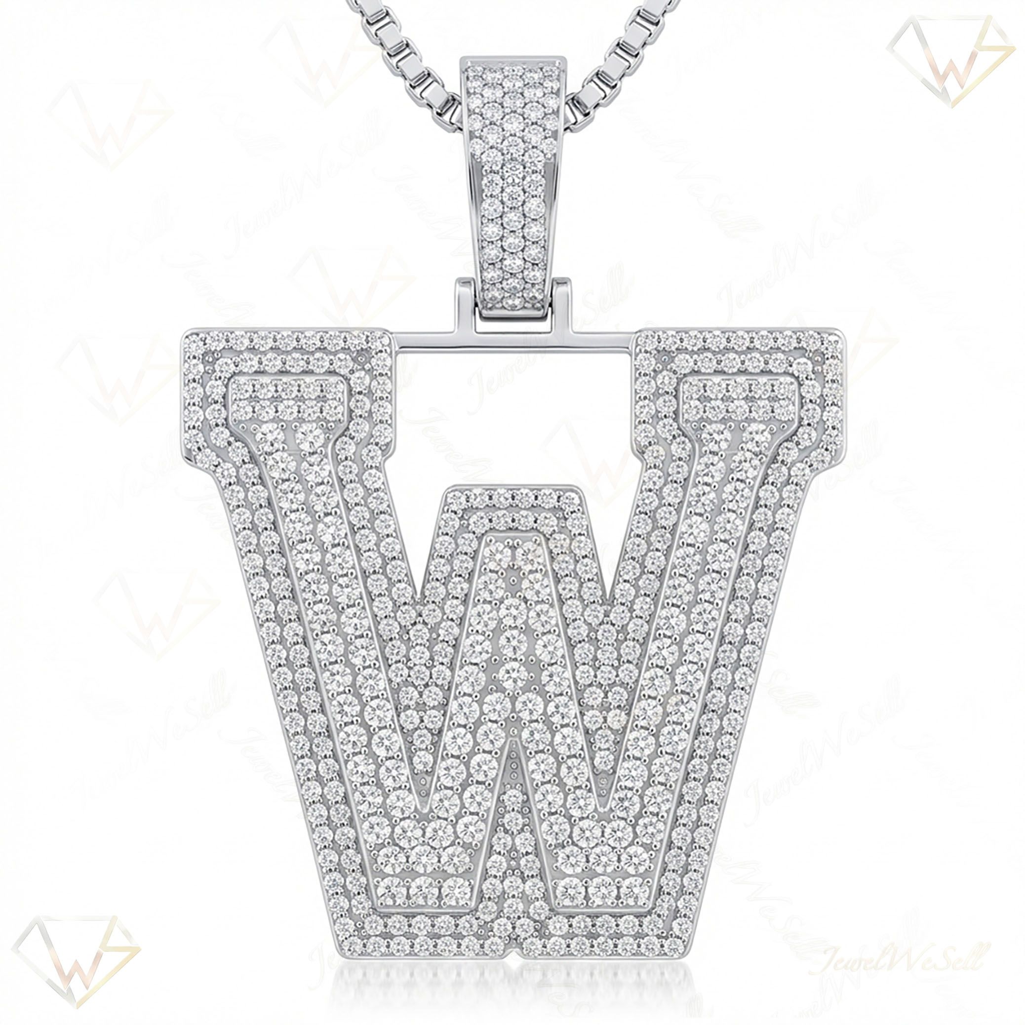 4.50 Ct EF VS Lab Grown Diamond W Double Row 3D Initial Pendant in 10k White Gold 702143
