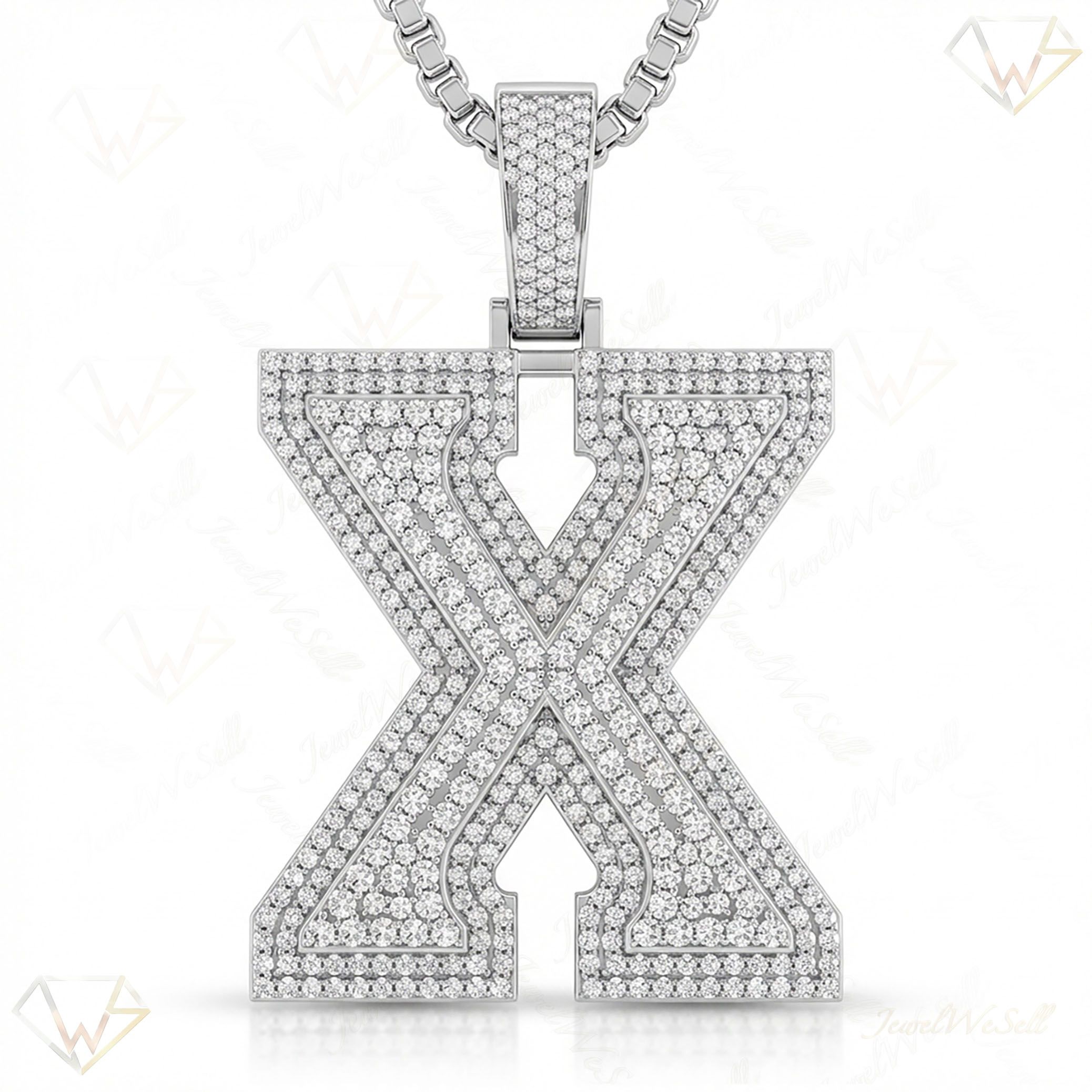 4.45 Ct EF VS Moissanite X Double Row 3D Initial Pendant in 925 Sterling Silver 702144