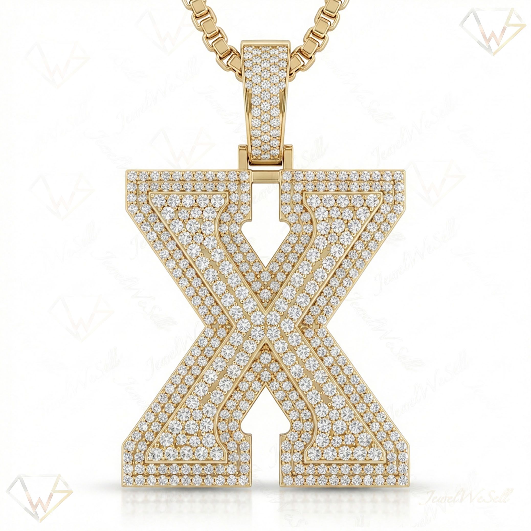 4.45 Ct EF VS Lab Grown Diamond X Double Row 3D Initial Pendant in 10k Yellow Gold 702144