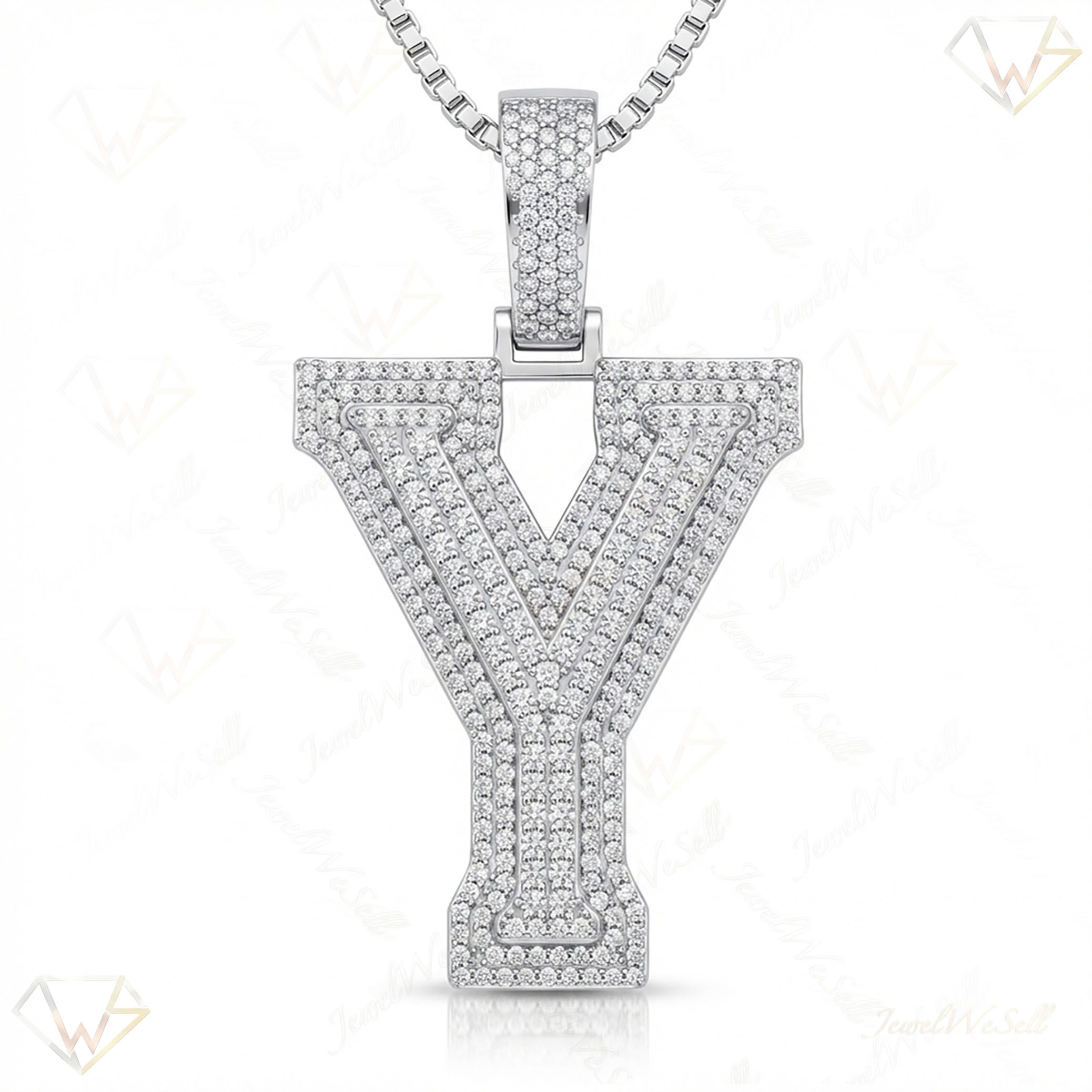 3.00 Ct EF VS Lab Grown Diamond Y Double Row 3D Initial Pendant in 10k White Gold 702145