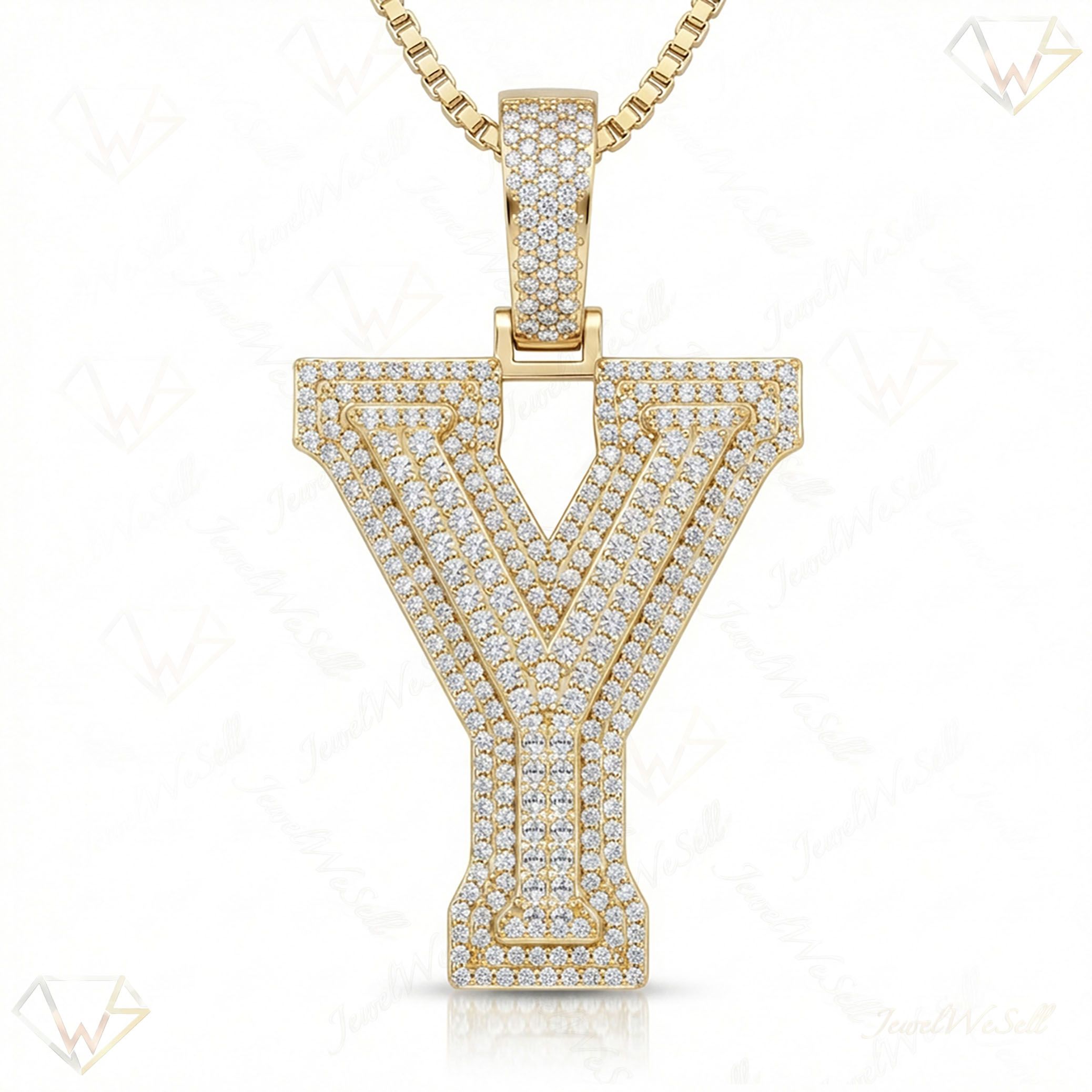 3.00 Ct EF VS Lab Grown Diamond Y Double Row 3D Initial Pendant in 10k Yellow Gold 702145