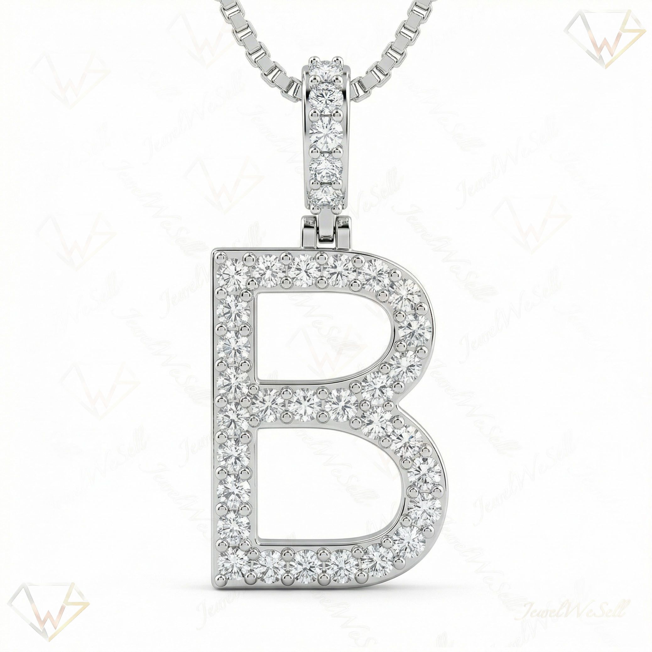 0.55 Ct EF VS Lab Grown Diamond B Classic Single Row Initial Pendant in 10k White Gold 702548