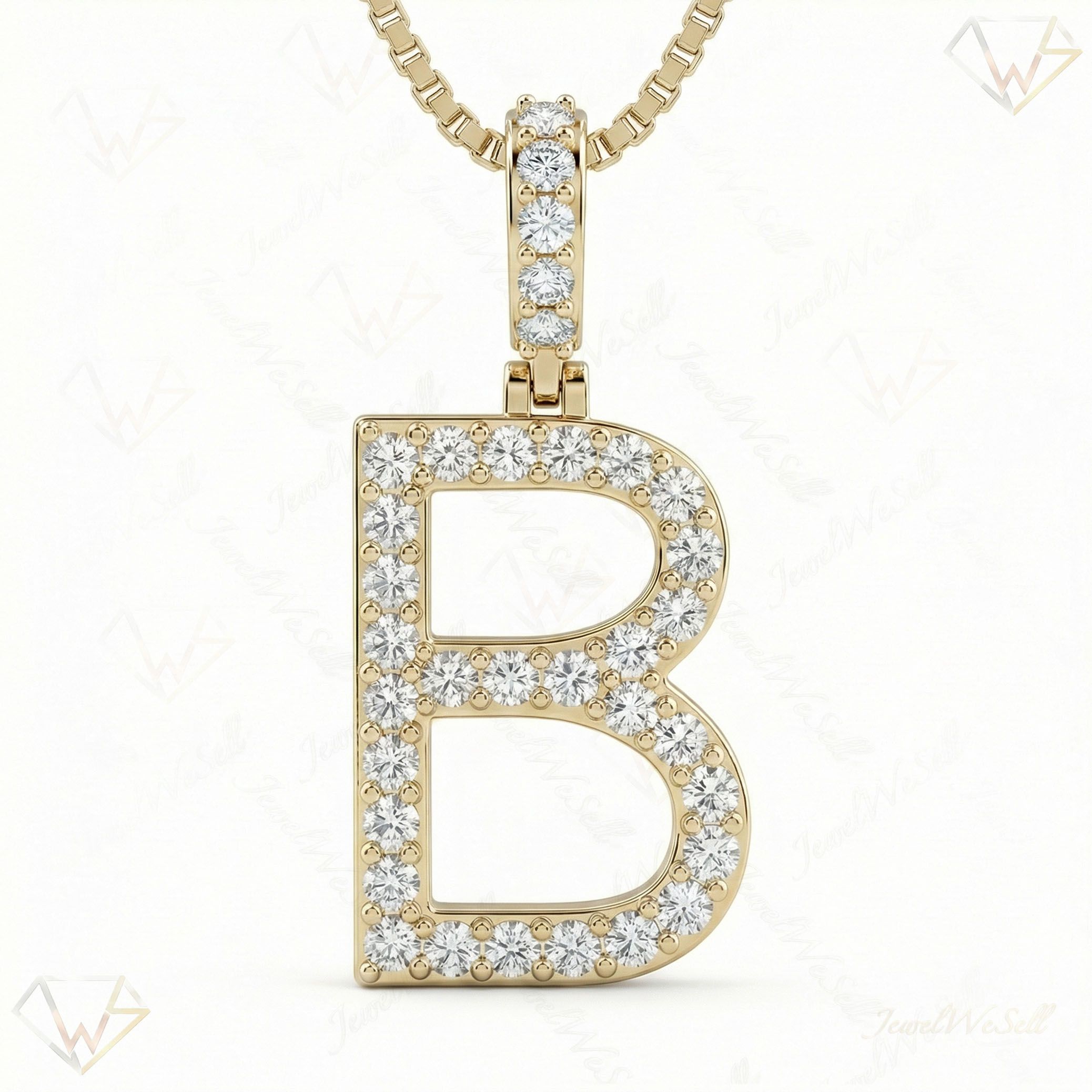 0.55 Ct EF VS Lab Grown Diamond B Classic Single Row Initial Pendant in 14k Yellow Gold 702548