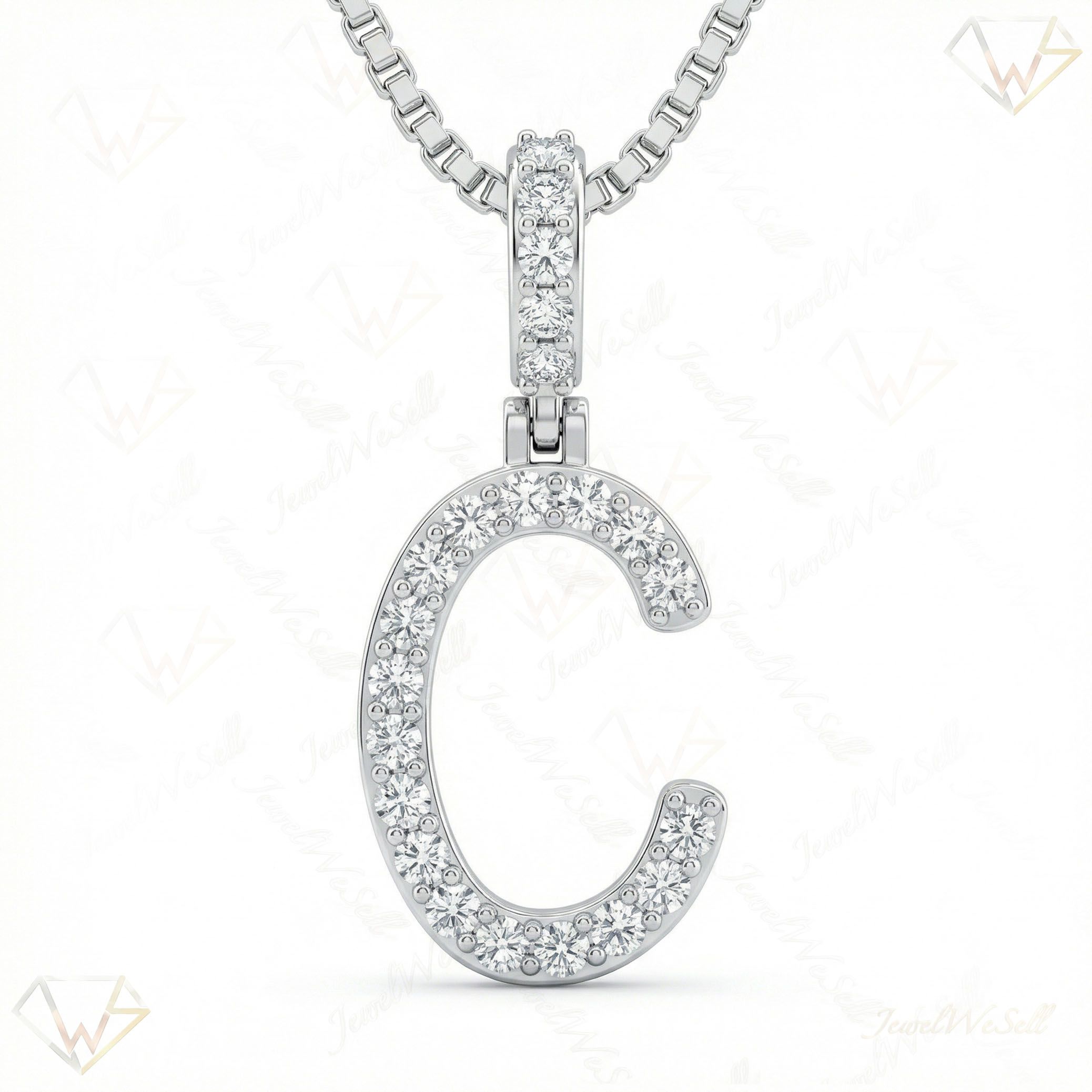 0.35 Ct EF VS Lab Grown Diamond C Classic Single Row Initial Pendant in 10k White Gold 702549