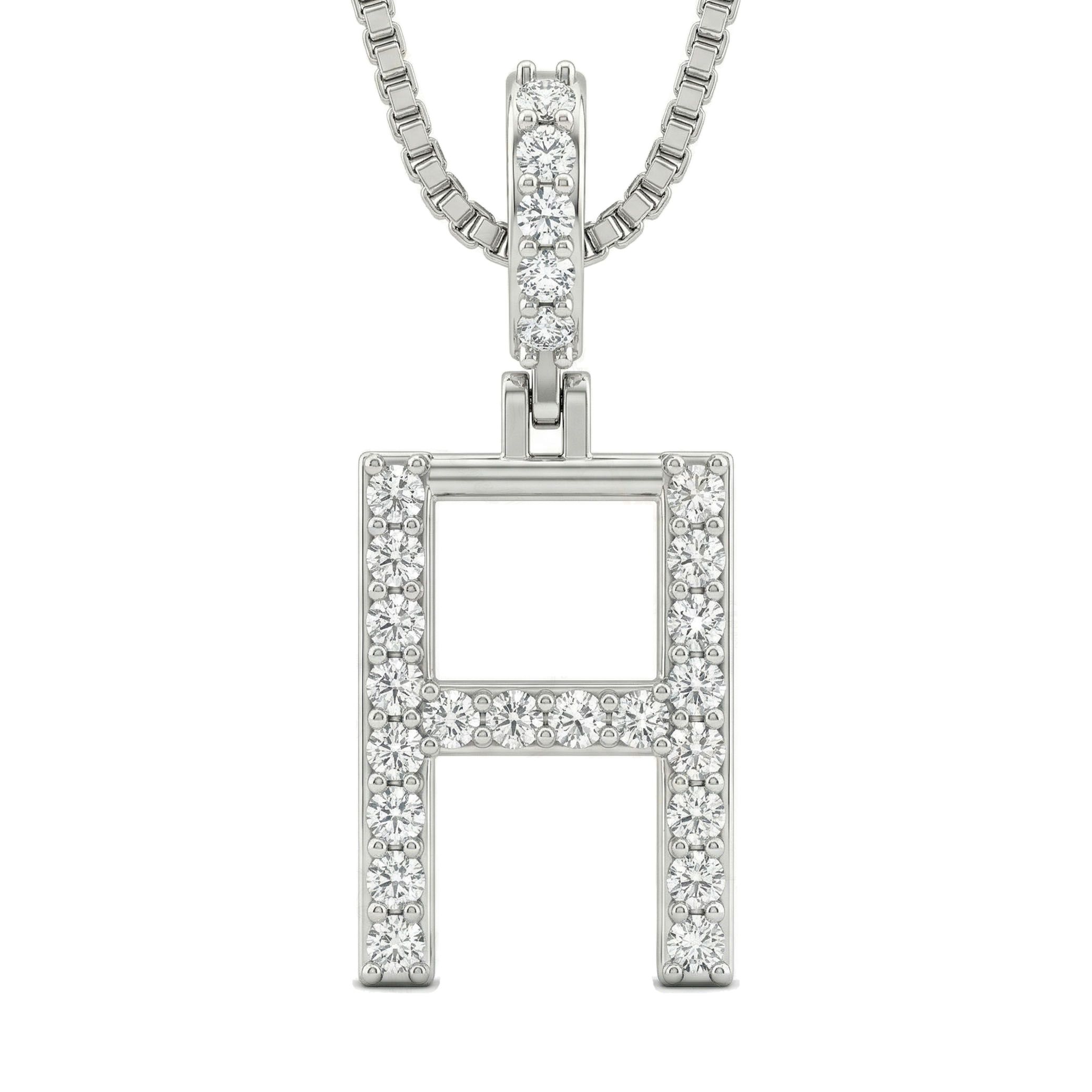0.40 Ct EF VS Lab Grown Diamond H Classic Single Row Initial Pendant in 10k White Gold 702554