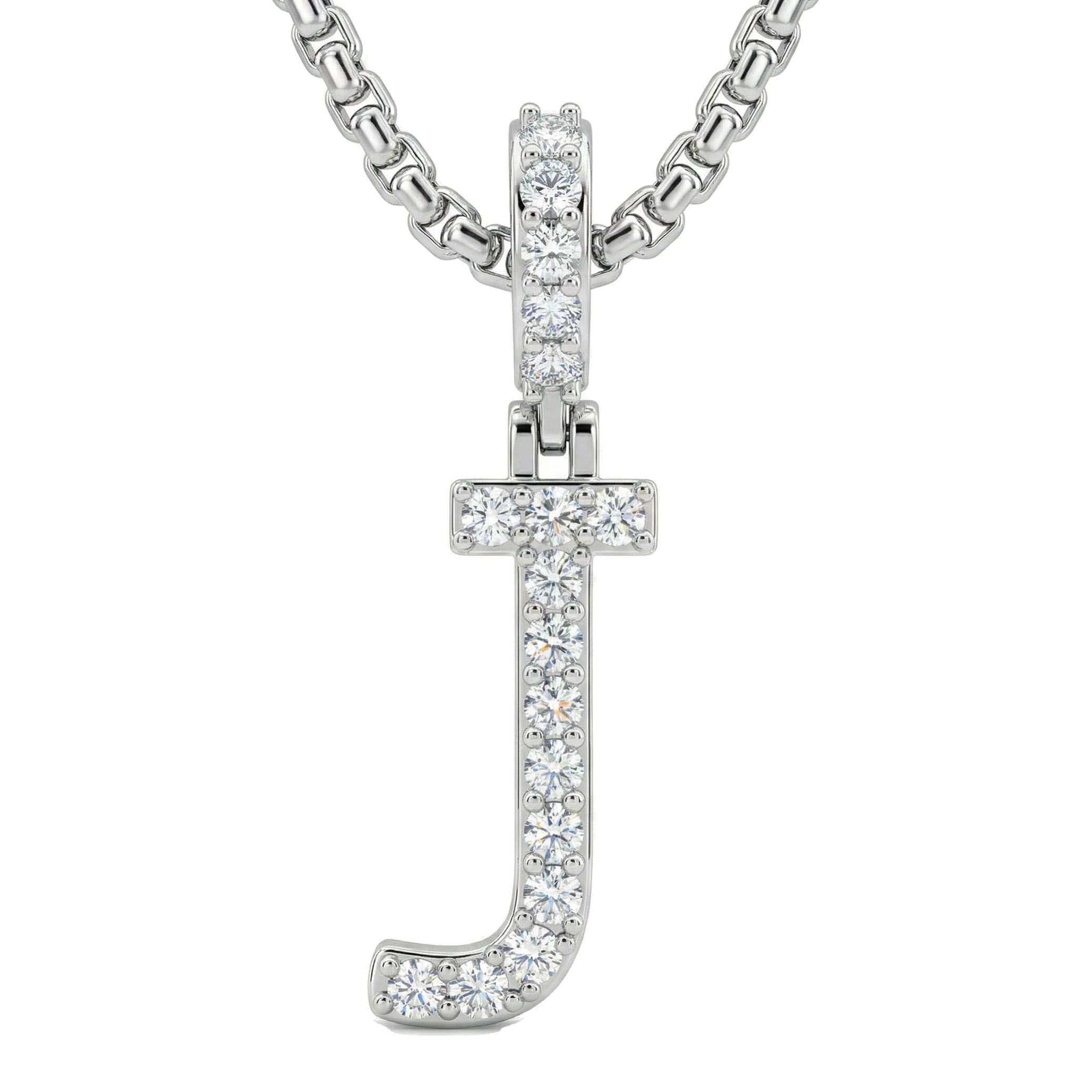 0.30 Ct EF VS Lab Grown Diamond J Classic Single Row Initial Pendant in 14k White Gold 702556