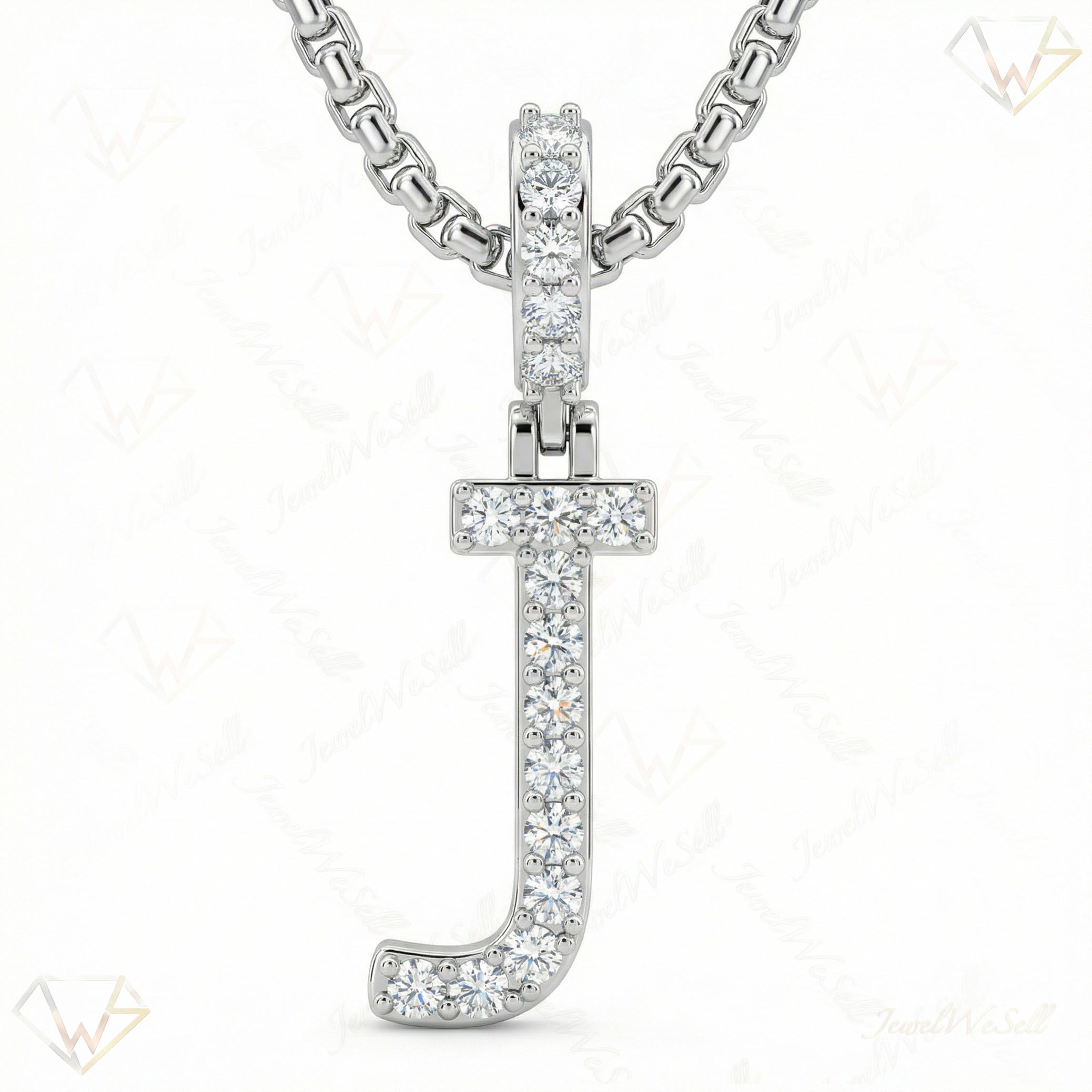 0.30 Ct EF VS Lab Grown Diamond J Classic Single Row Initial Pendant in 10k White Gold 702556