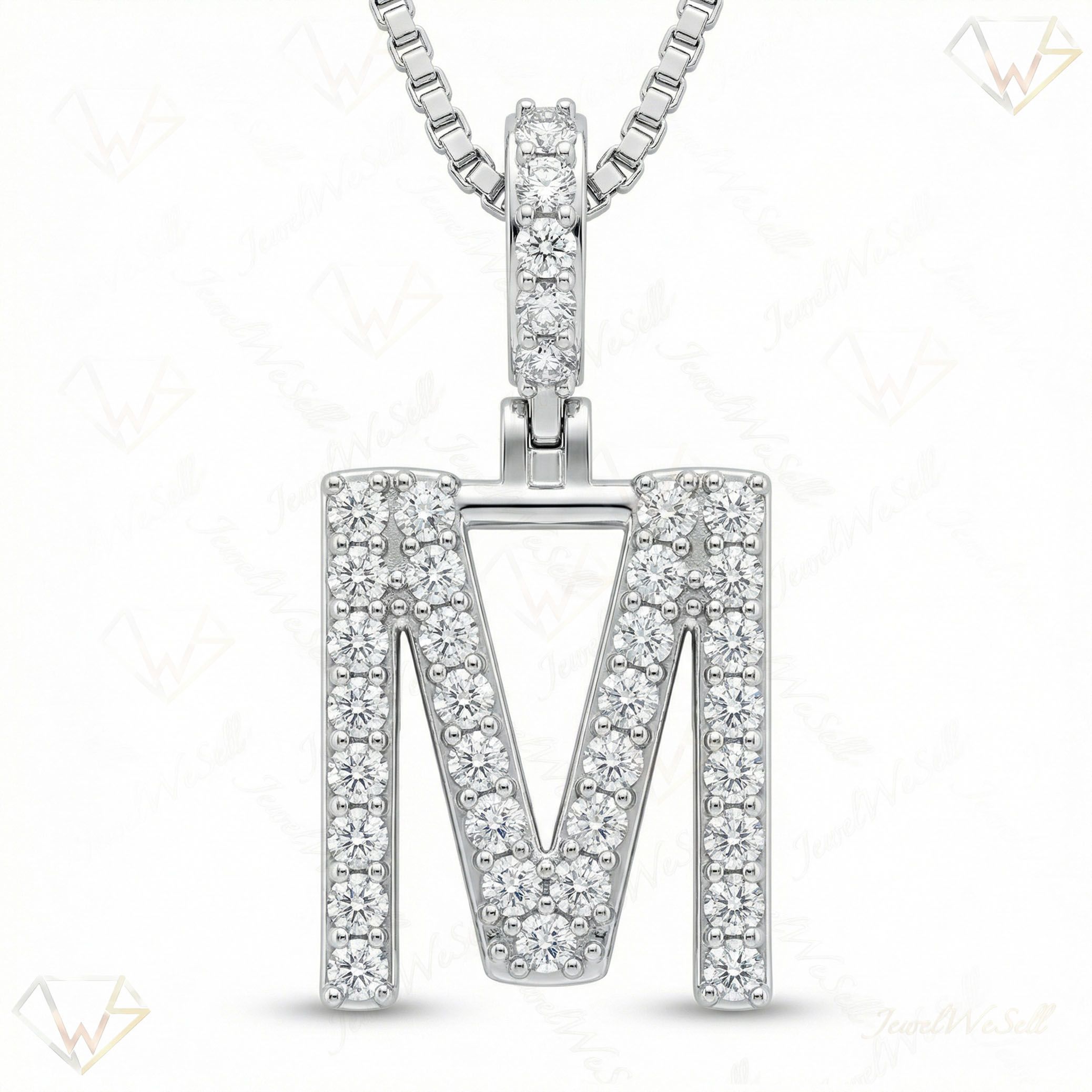 0.60 Ct EF VS Lab Grown Diamond M Classic Single Row Initial Pendant in 10k White Gold 702559