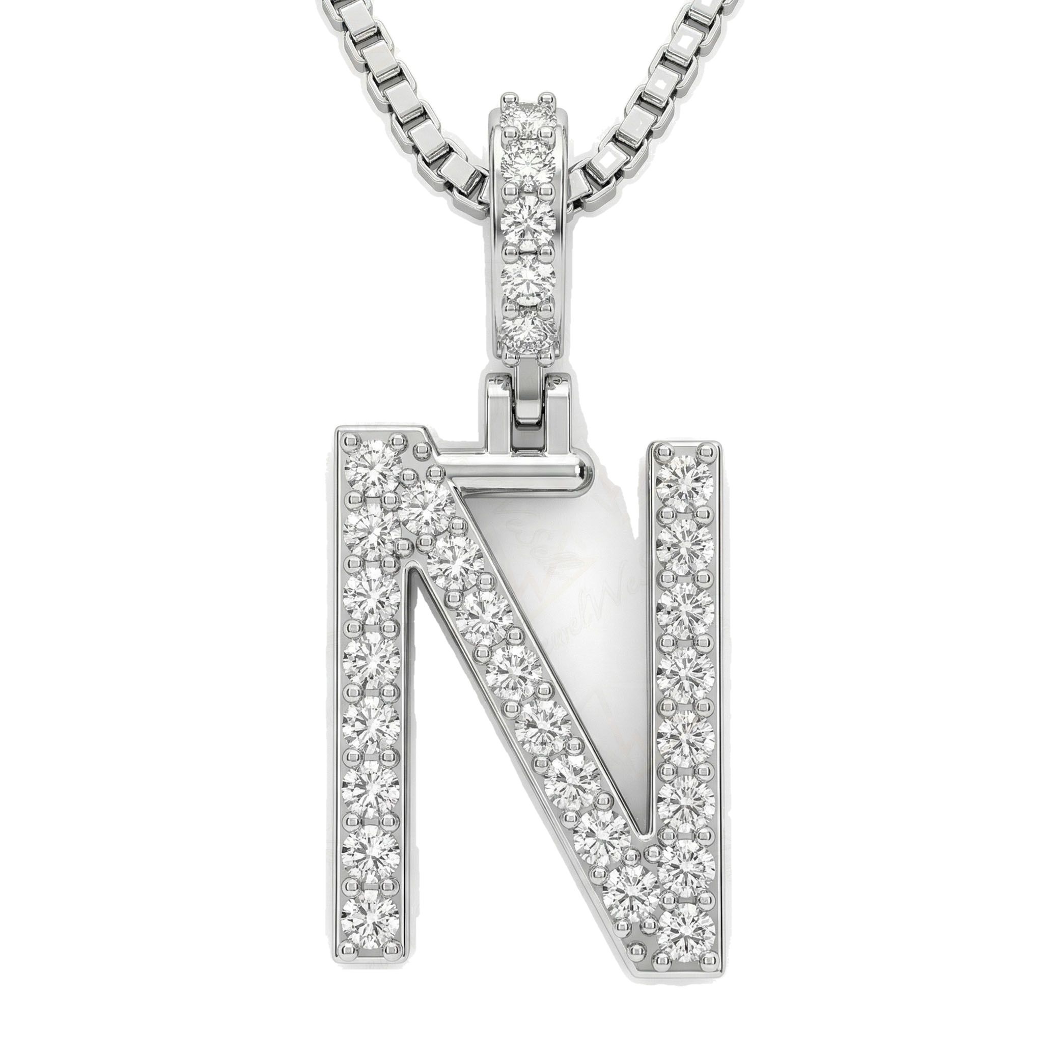 0.45 Ct EF VS Moissanite N Classic Single Row Initial Pendant in 925 Sterling Silver 702560