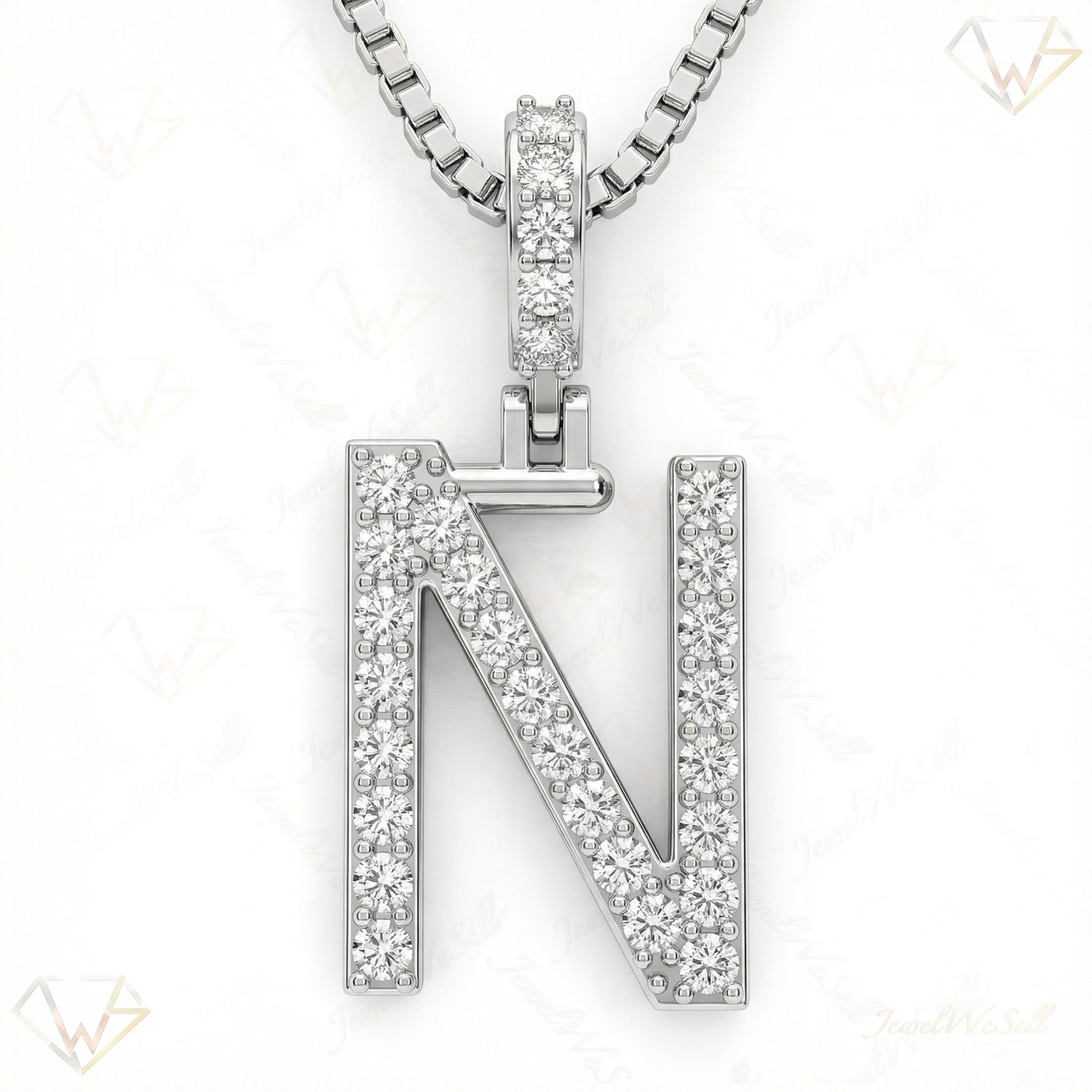 0.45 Ct EF VS Lab Grown Diamond N Classic Single Row Initial Pendant in 10k White Gold 702560