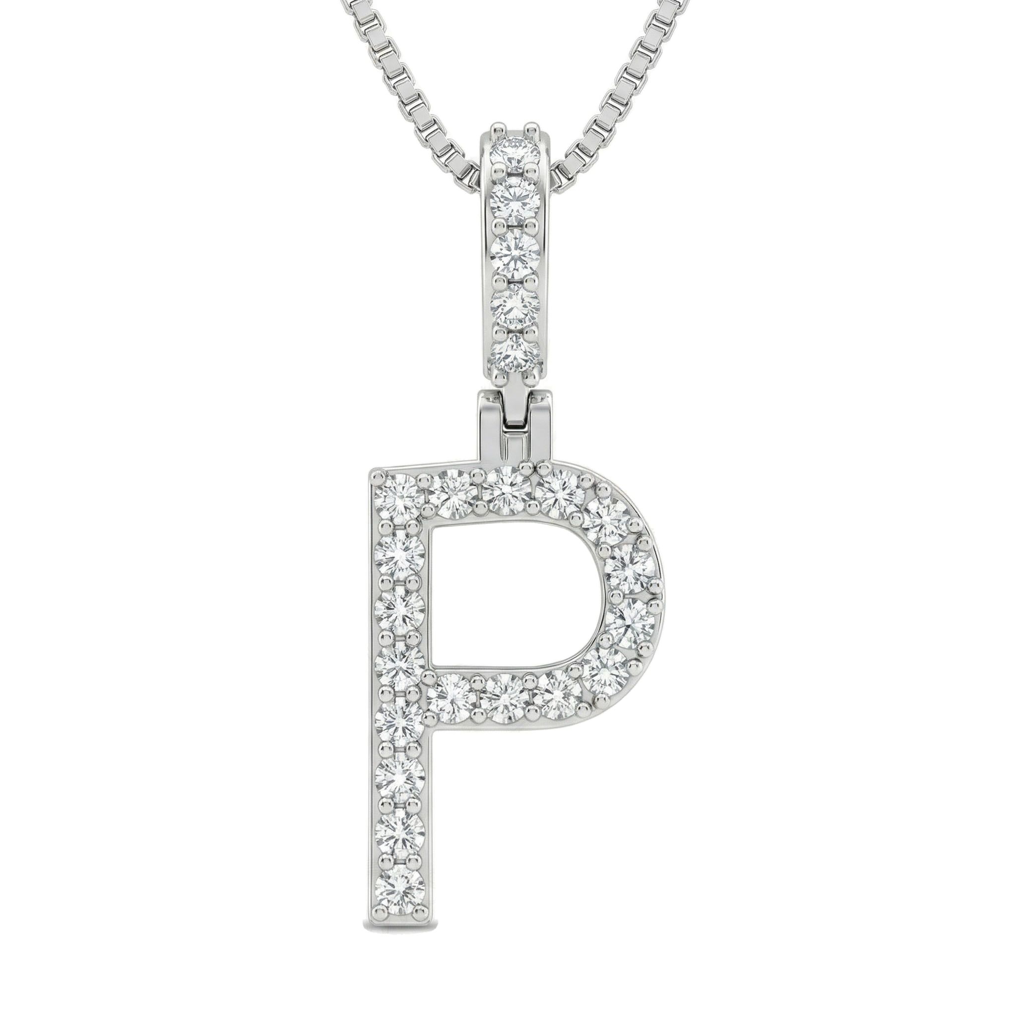 0.40 Ct EF VS Lab Grown Diamond P Classic Single Row Initial Pendant in 14k White Gold 702562