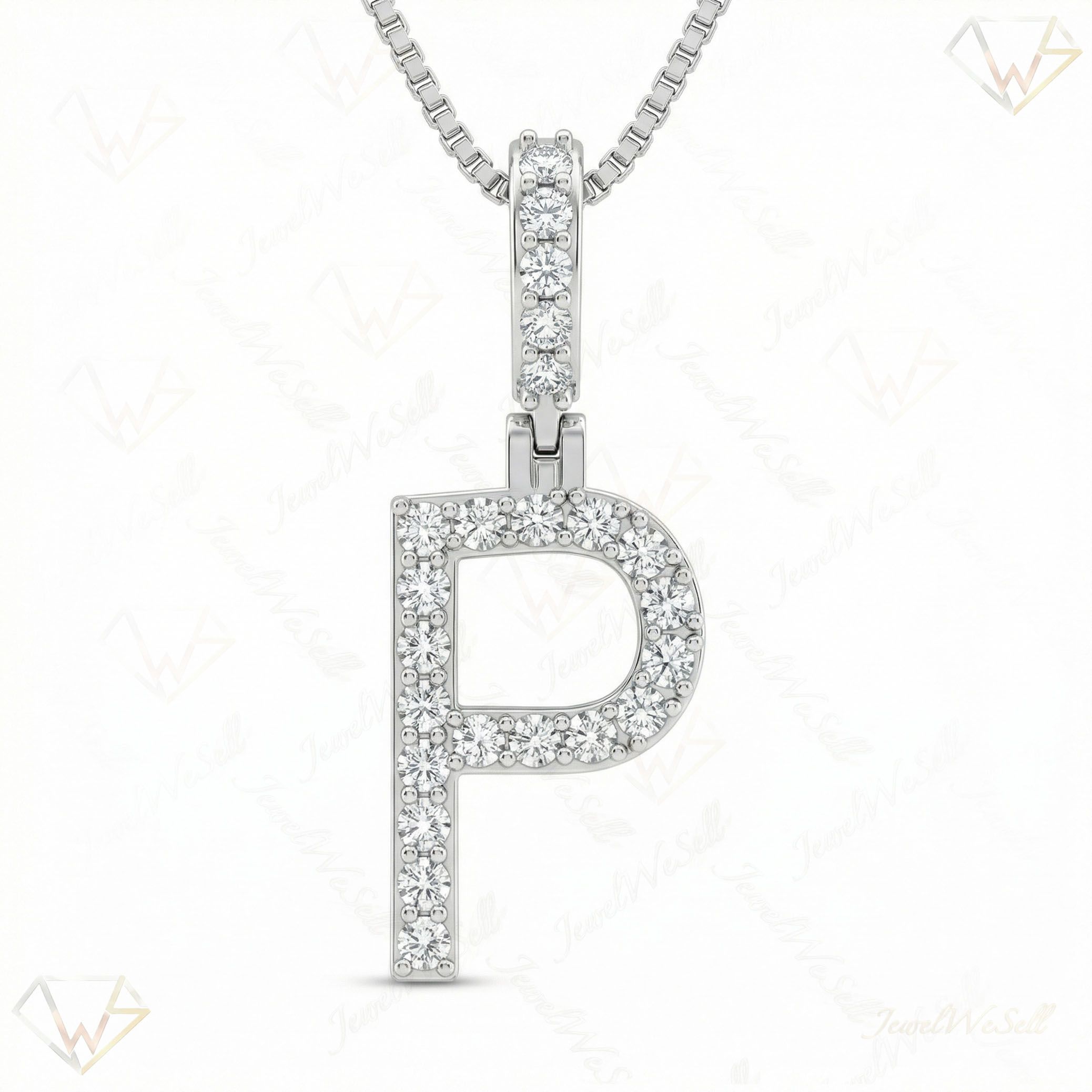 0.40 Ct EF VS Lab Grown Diamond P Classic Single Row Initial Pendant in 10k White Gold 702562