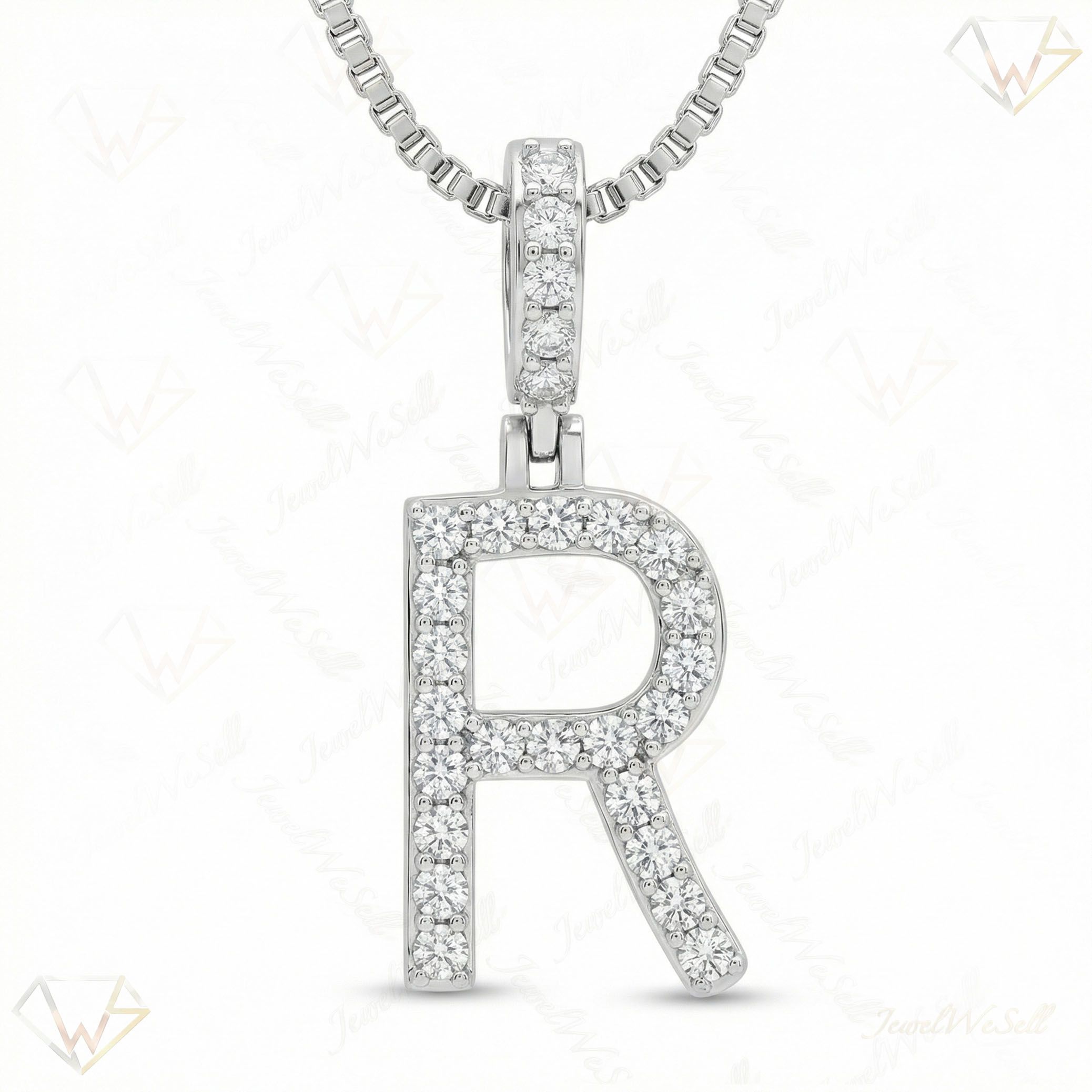 0.45 Ct EF VS Lab Grown Diamond R Classic Single Row Initial Pendant in 10k White Gold 702564