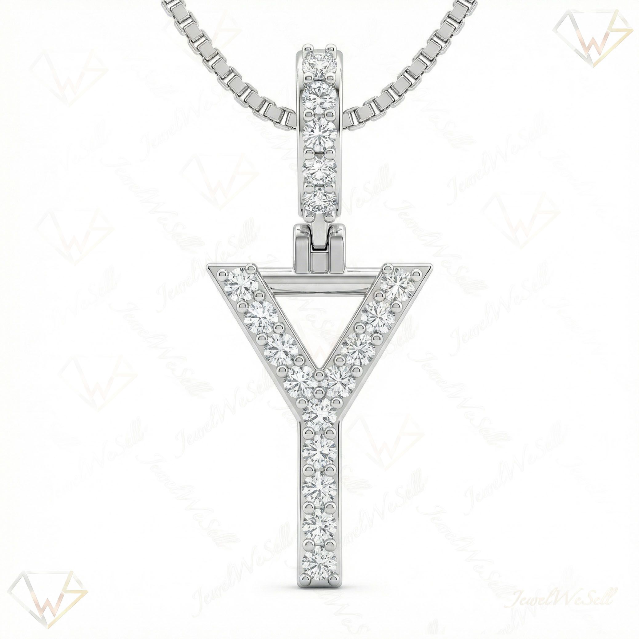 0.30 Ct EF VS Lab Grown Diamond Y Classic Single Row Initial Pendant in 10k White Gold 702571