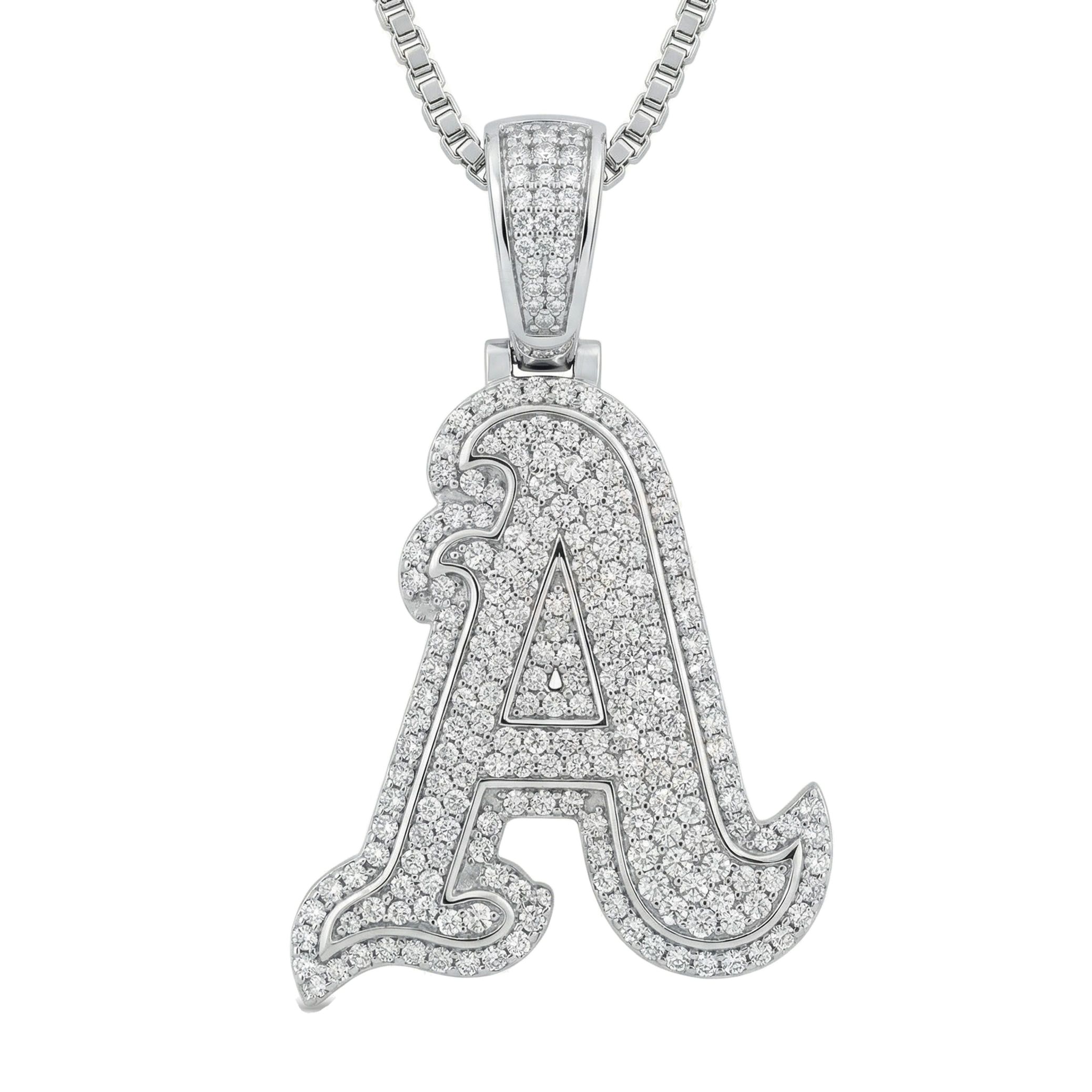 2.05 Ct EF VS Lab Grown Diamond A Old English Initial Pendant in 14k White Gold 702973