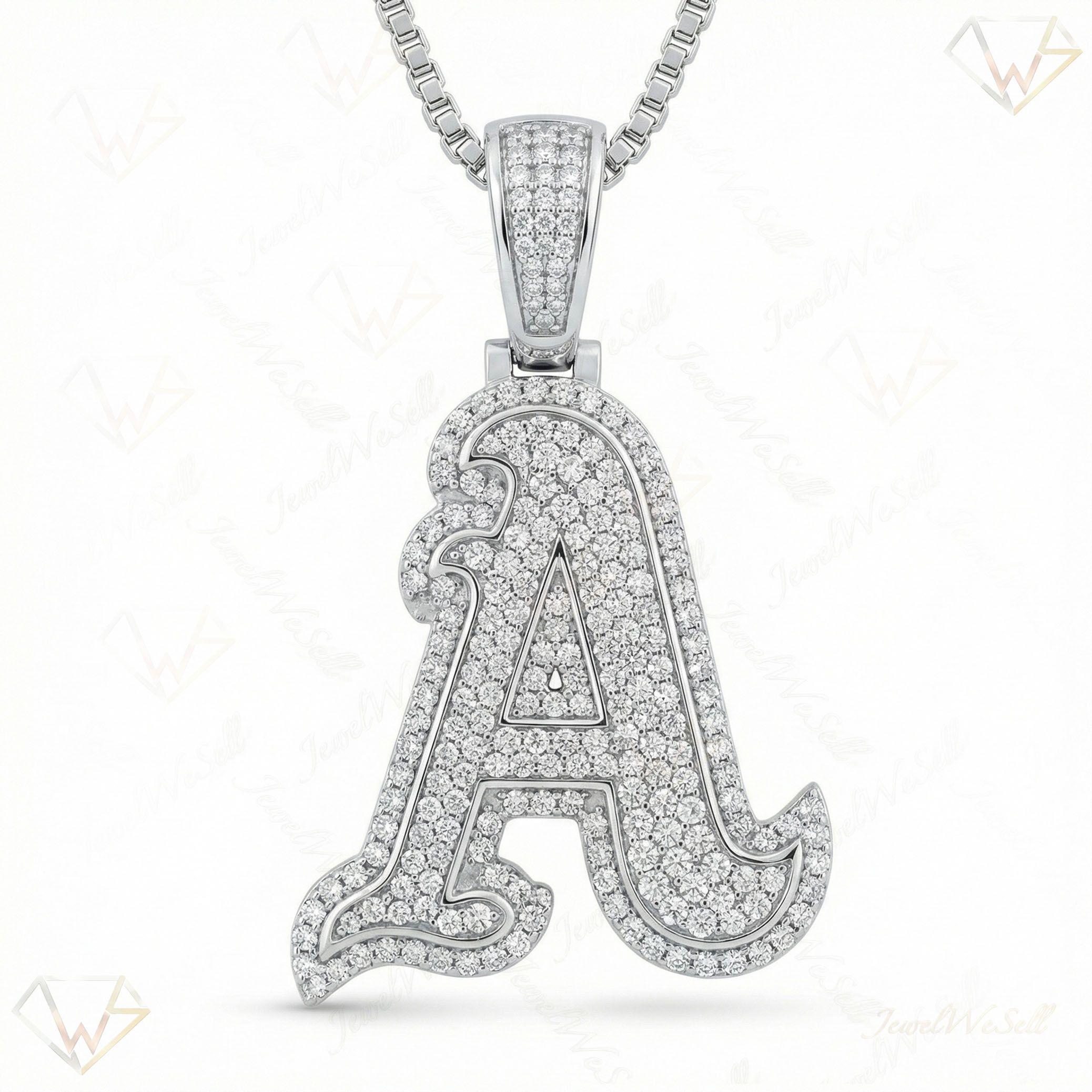 2.05 Ct EF VS Lab Grown Diamond A Old English Initial Pendant in 10k White Gold 702973
