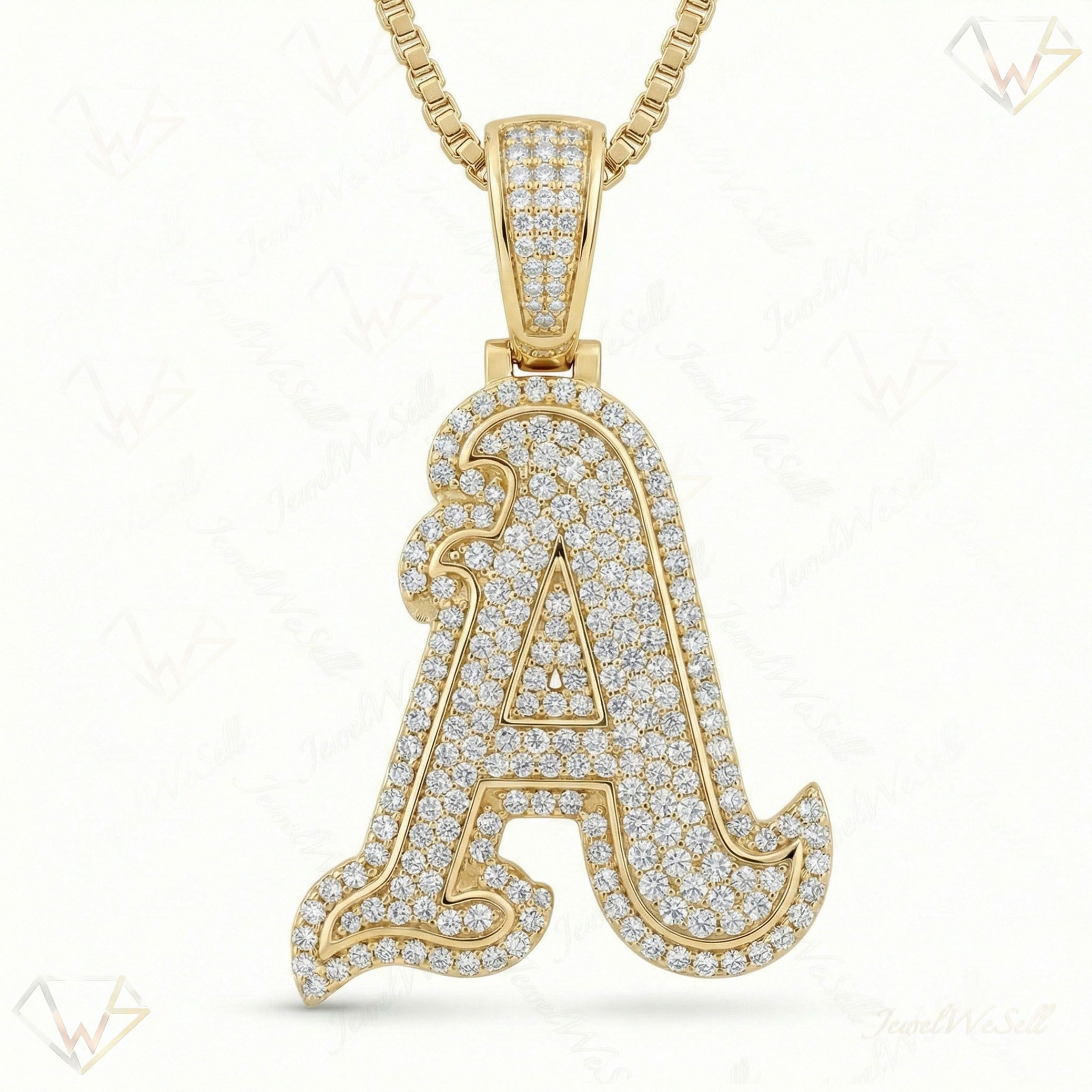 2.05 Ct EF VS Lab Grown Diamond A Old English Initial Pendant in 10k Yellow Gold 702973