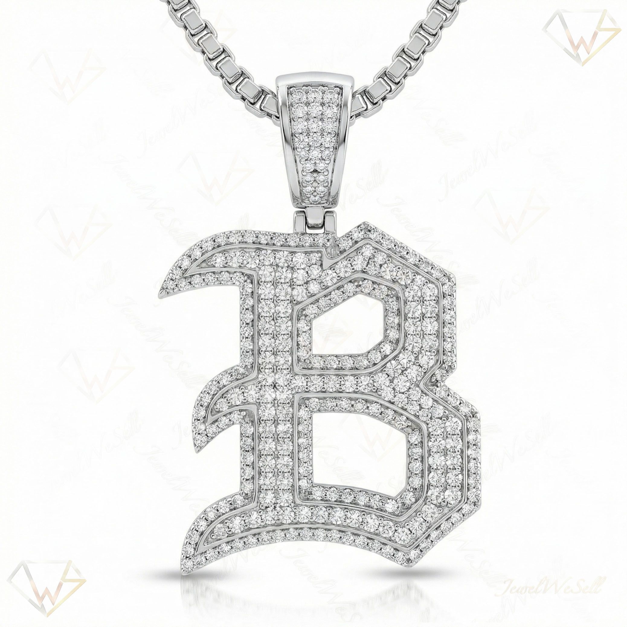 1.65 Ct EF VS Lab Grown Diamond B Old English Initial Pendant in 14k White Gold 702974