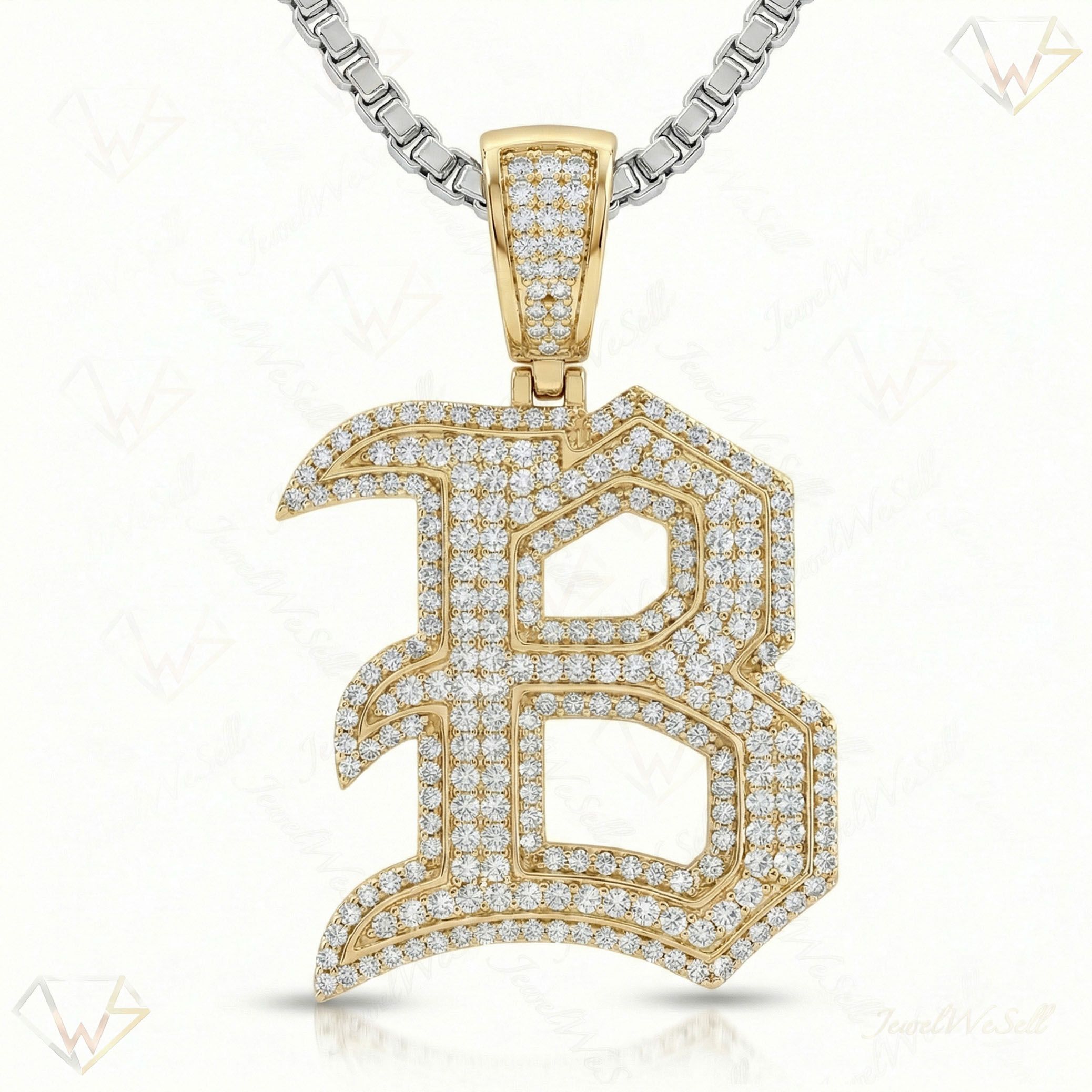1.65 Ct EF VS Lab Grown Diamond B Old English Initial Pendant in 14k Yellow Gold 702974