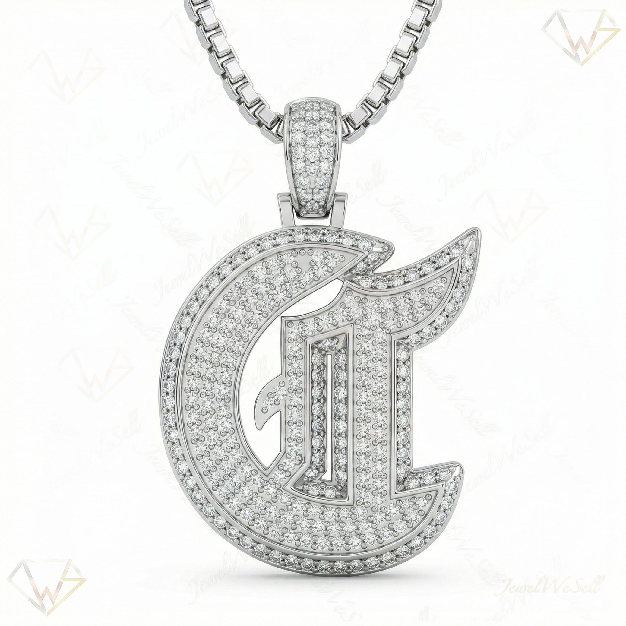 1.65 Ct EF VS Lab Grown Diamond C Old English Initial Pendant in 10k White Gold 702975